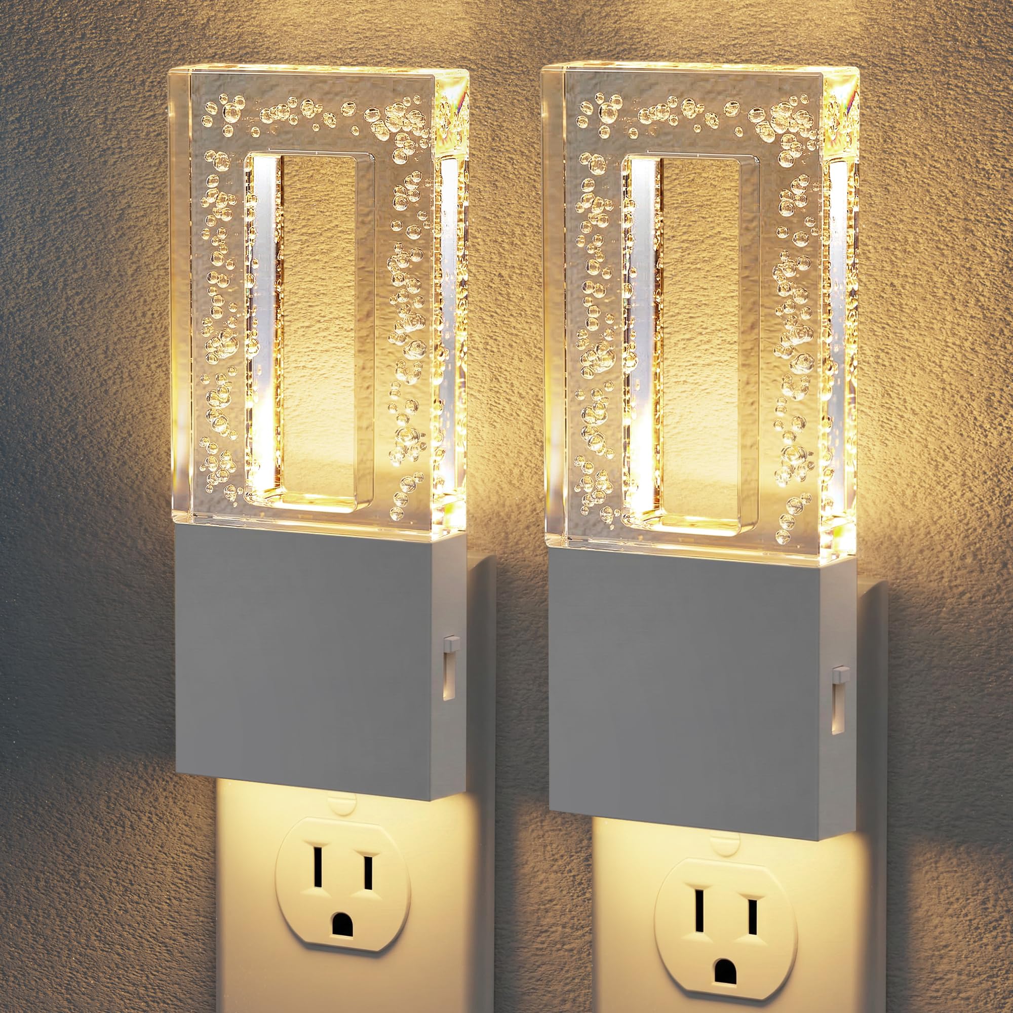 JandCase Night Lights Plug into Wall, Dusk to Dawn Sensor, 3000K Soft White LED, Acrylic Bubble Design, 0-100lm Adjustable Brigh