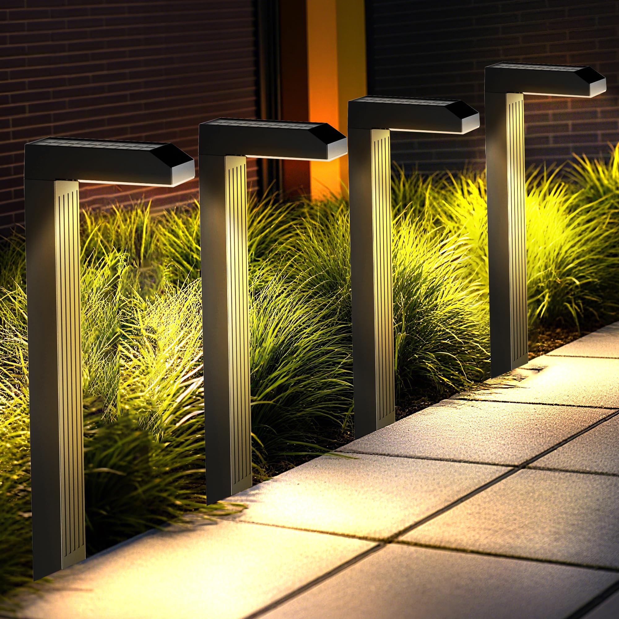 Solar Pathway Lights Outdoor 4 Pack  3 Color In 1 Bright Landscape Lighting With Cool/Warm/Daylight White Modes  Auto On/Off  Ip65 Waterproof For Yard Garden Patio Walkway Sidewalk Lawn Decor