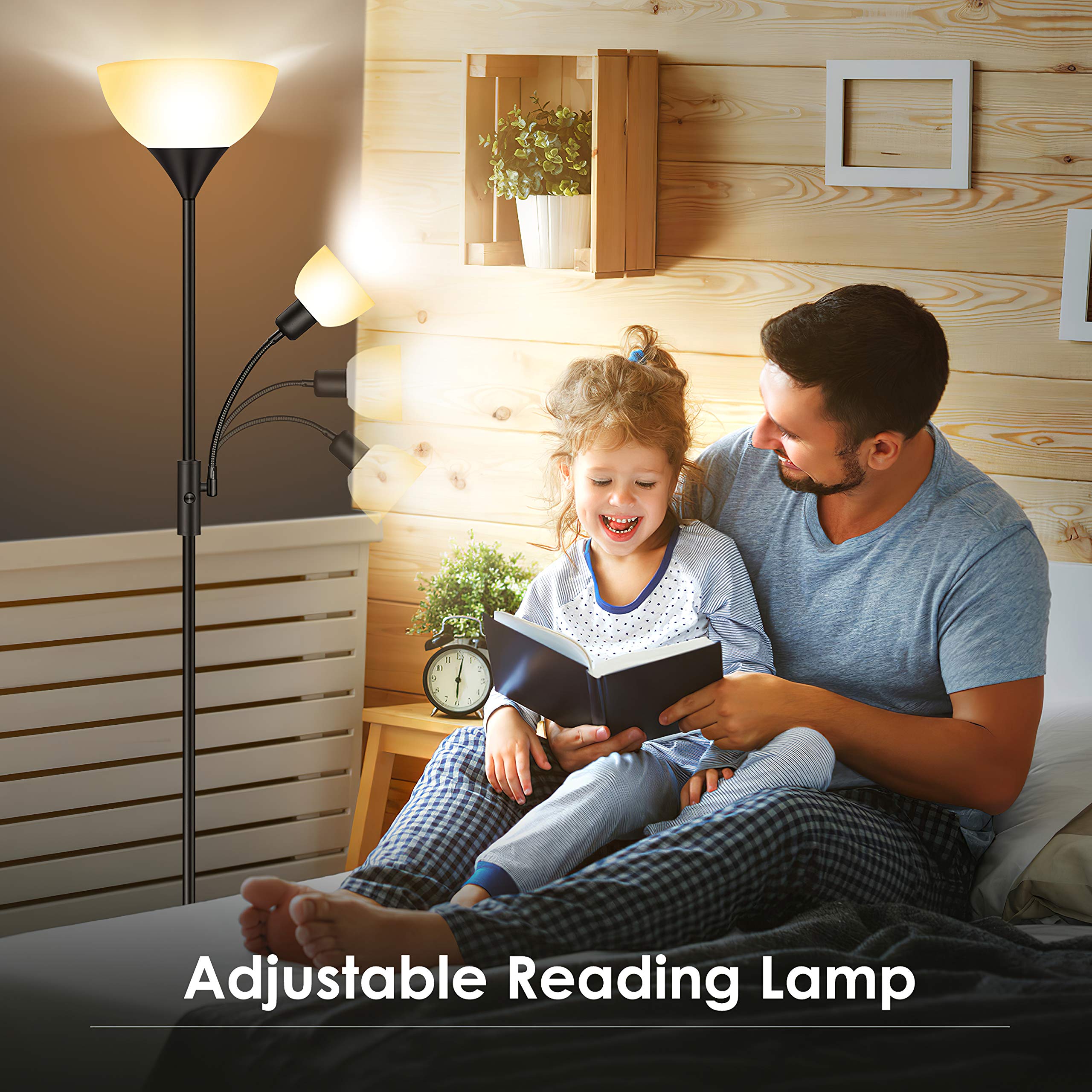 BoostArea Floor Lamp, Torchiere with Adjustable Reading Lamp, 71in Tall, Metal, Black, Model HD002ZMH