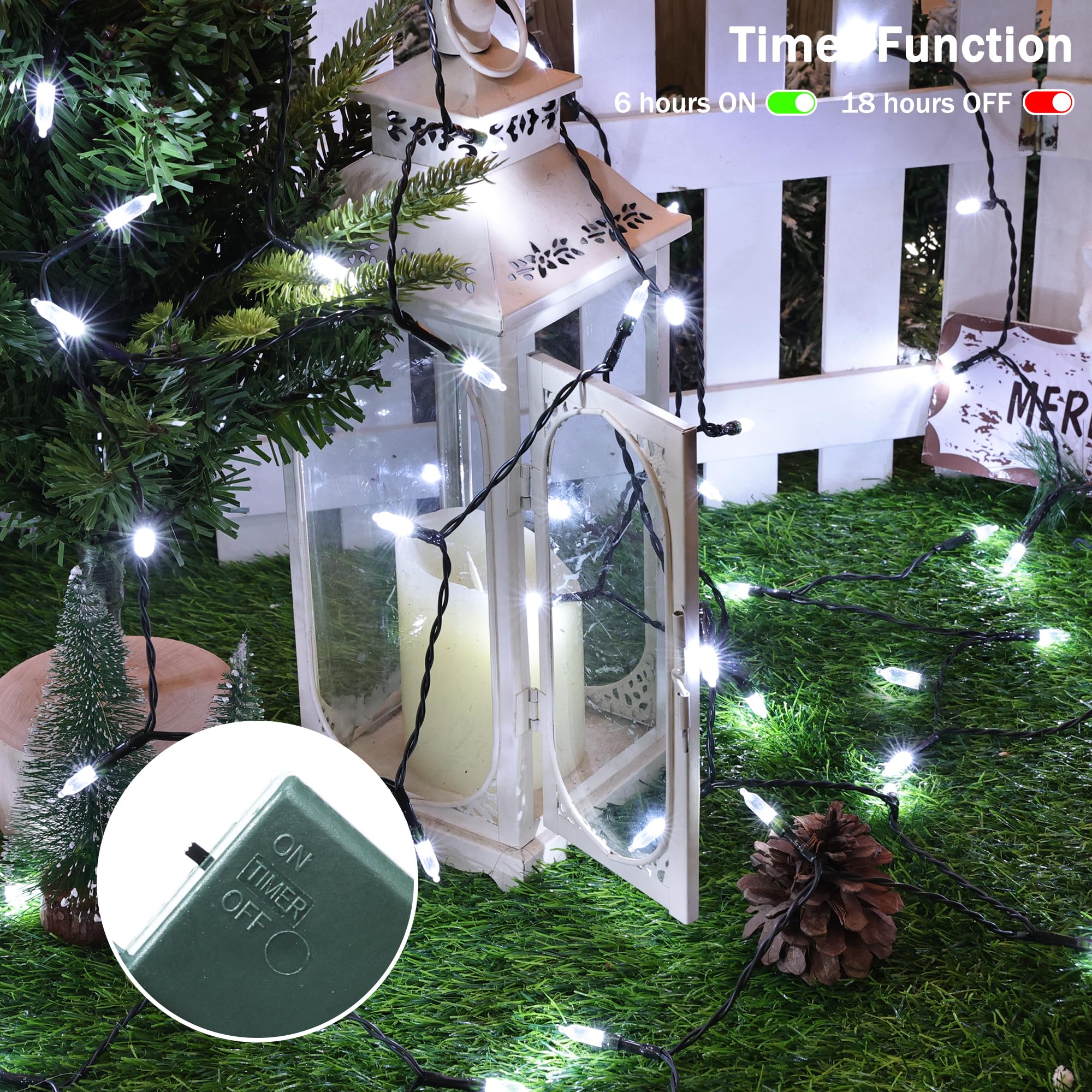 Lomotech Battery Operated Christmas Lights - 2 Pack Total 16Ft 50Leds Battery Mini String Lights With Timer For Home  Garden  Party  Holiday  Tree Decoration (Green Wire  White)