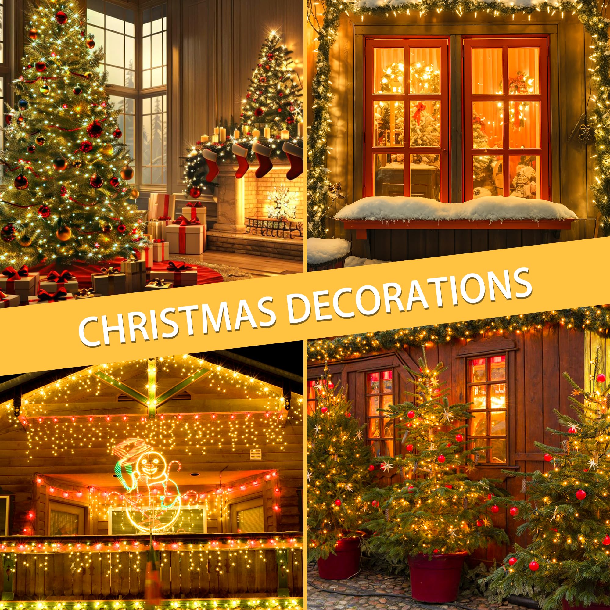 Kwaiffeo Christmas String Lights, 100Ft 300Led 8 Modes Connectable Waterproof Warm White Christmas Lights Outdoor Indoor, Twinkl