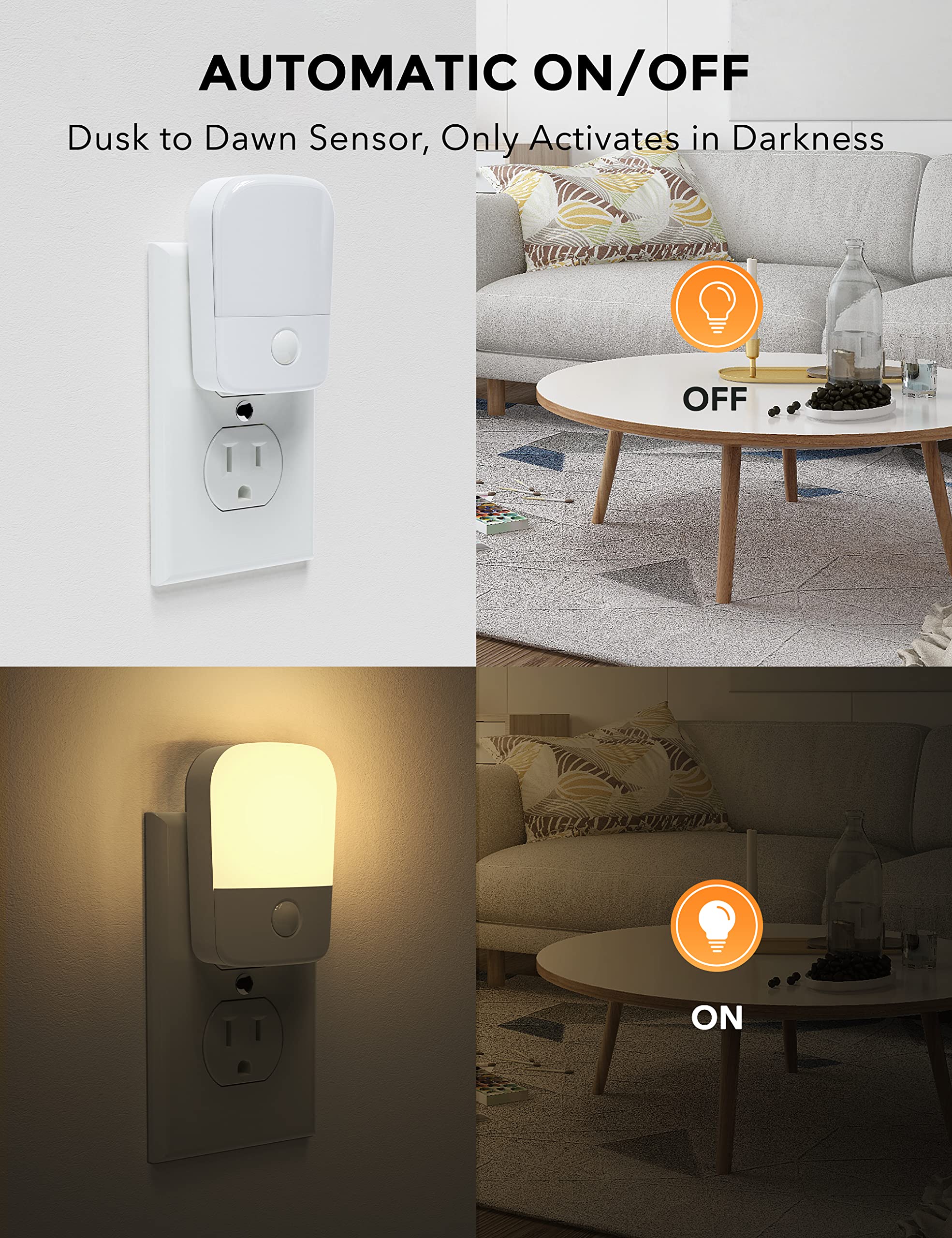 Specmsky Night Lights Plug Into Wall, Bright Night Light With Dusk To Dawn Sensor, 3000K Warm White Adjustable Brightness Led Nite Lights For Kids, Nursery, Pet, Bedroom Hallway Kitchen, 2 Pack