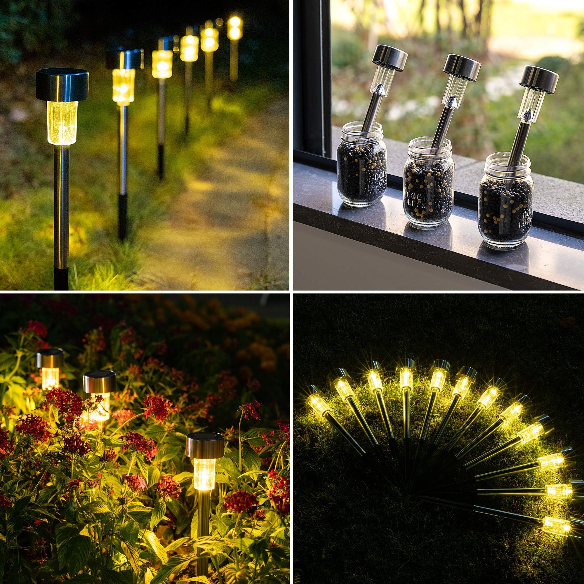GIGALUMI Solar Pathway Lights 20 Pack, Stainless Steel, IP44 Waterproof, Warm White LED for Garden, Yard, Patio, Walkway