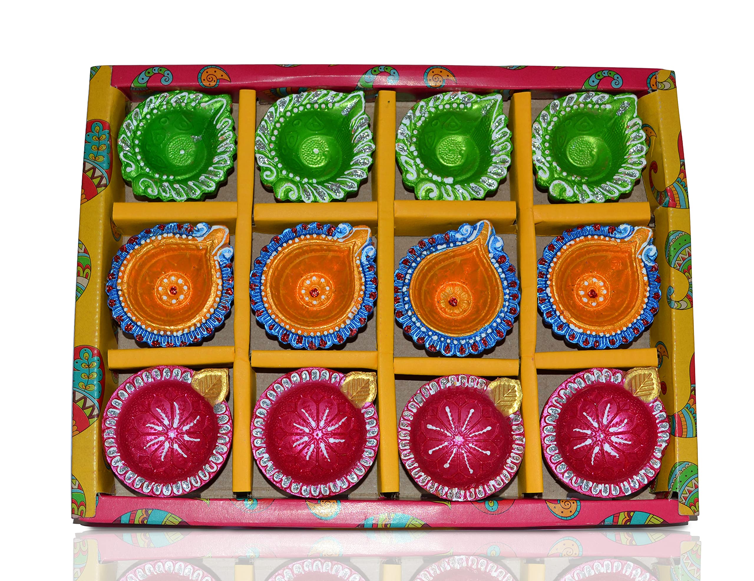 CraftVatika Clay Diyas Diya Deepak Batti Diya - Handmade Mitti Diya for Diwali Decoration Puja - Handpainted Diya for Home Indoo