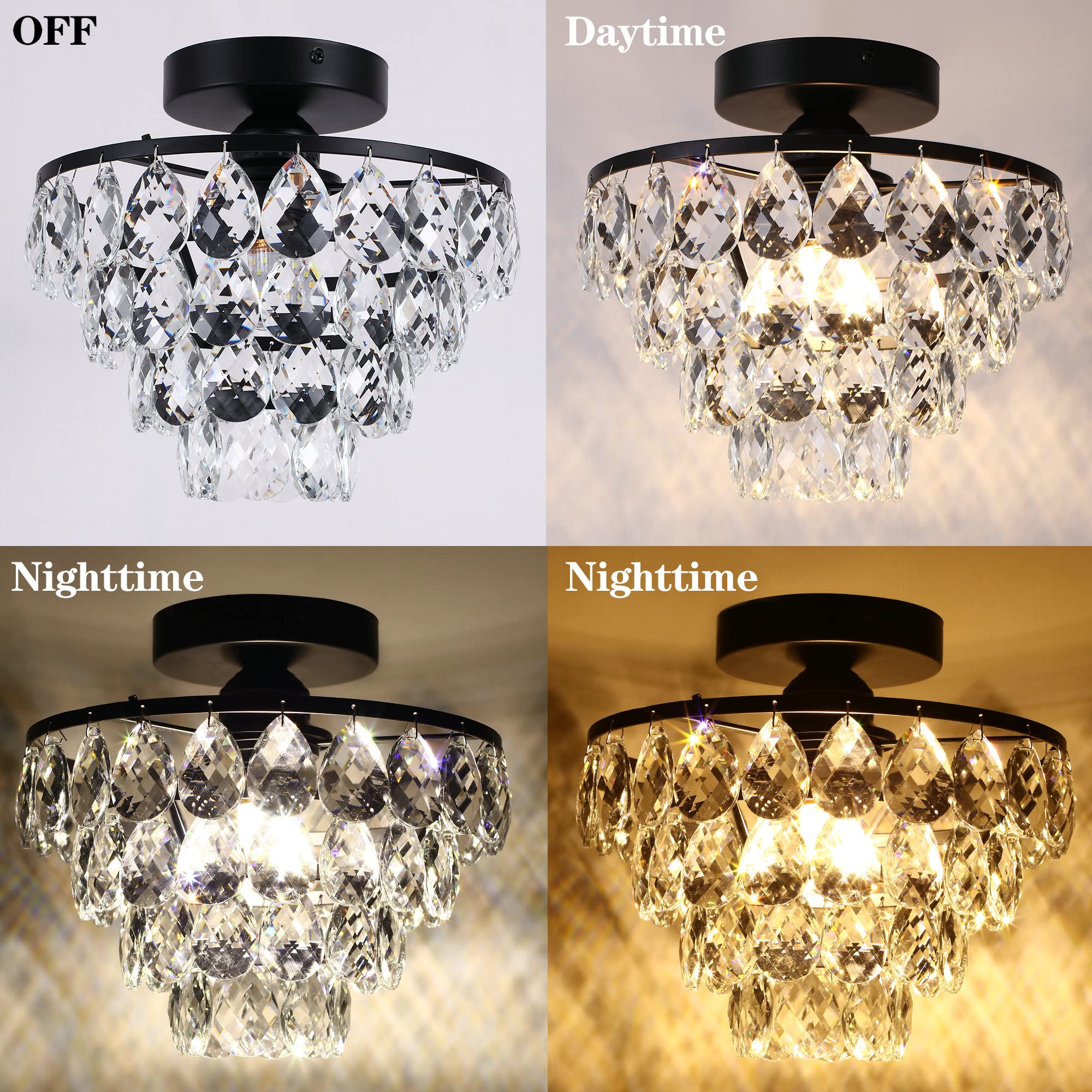 Luupyia Mini Crystal Chandelier Ceiling Light Small, Modern Crystal Ceiling Light For Hallway Overhead Fixtures Semi Flush Mount