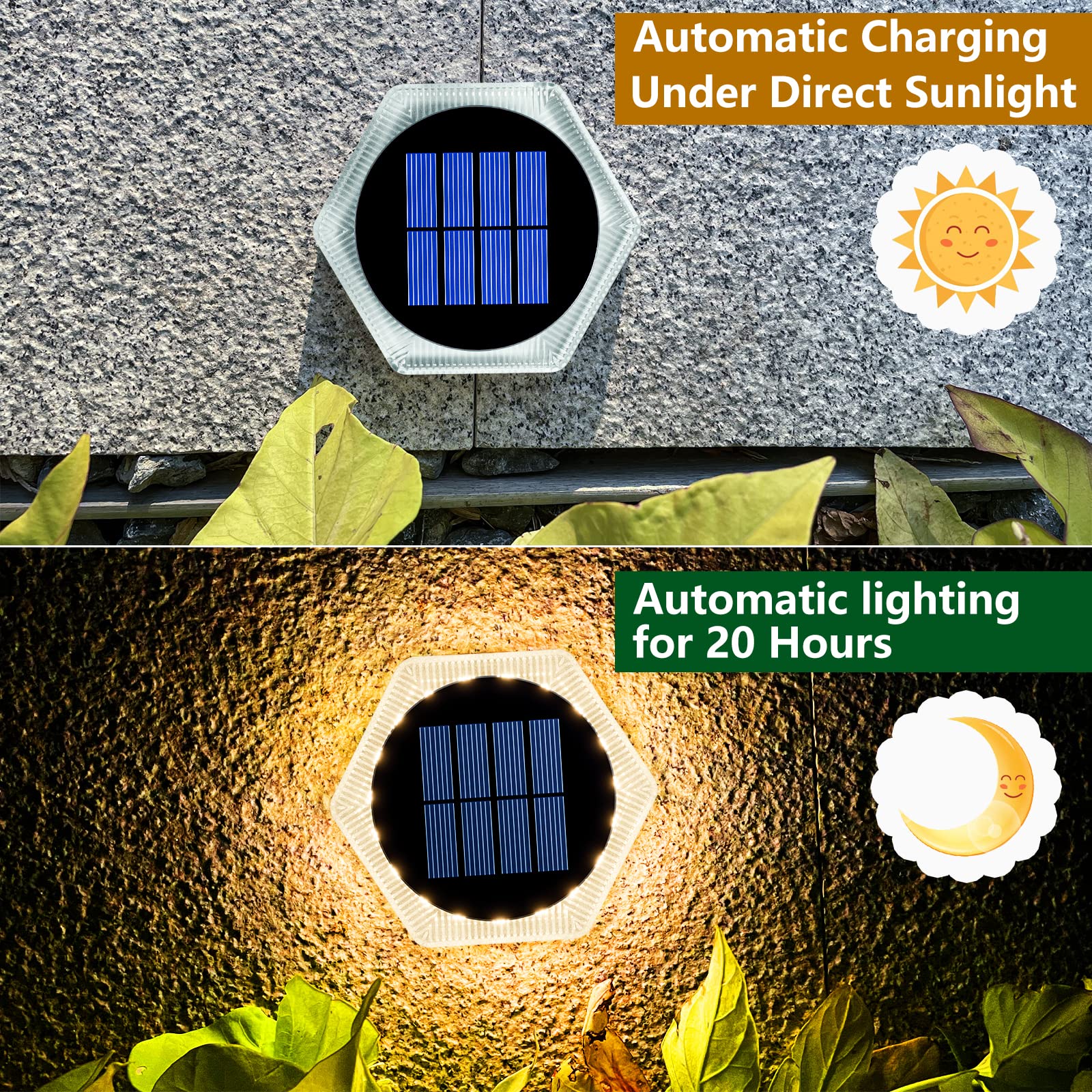 Yilaie Solar Deck Lights Dock Lights 6 Packs Hexagon Warm White Solar Step Lights Outdoor Waterproof Solar Powered Lights For Dr