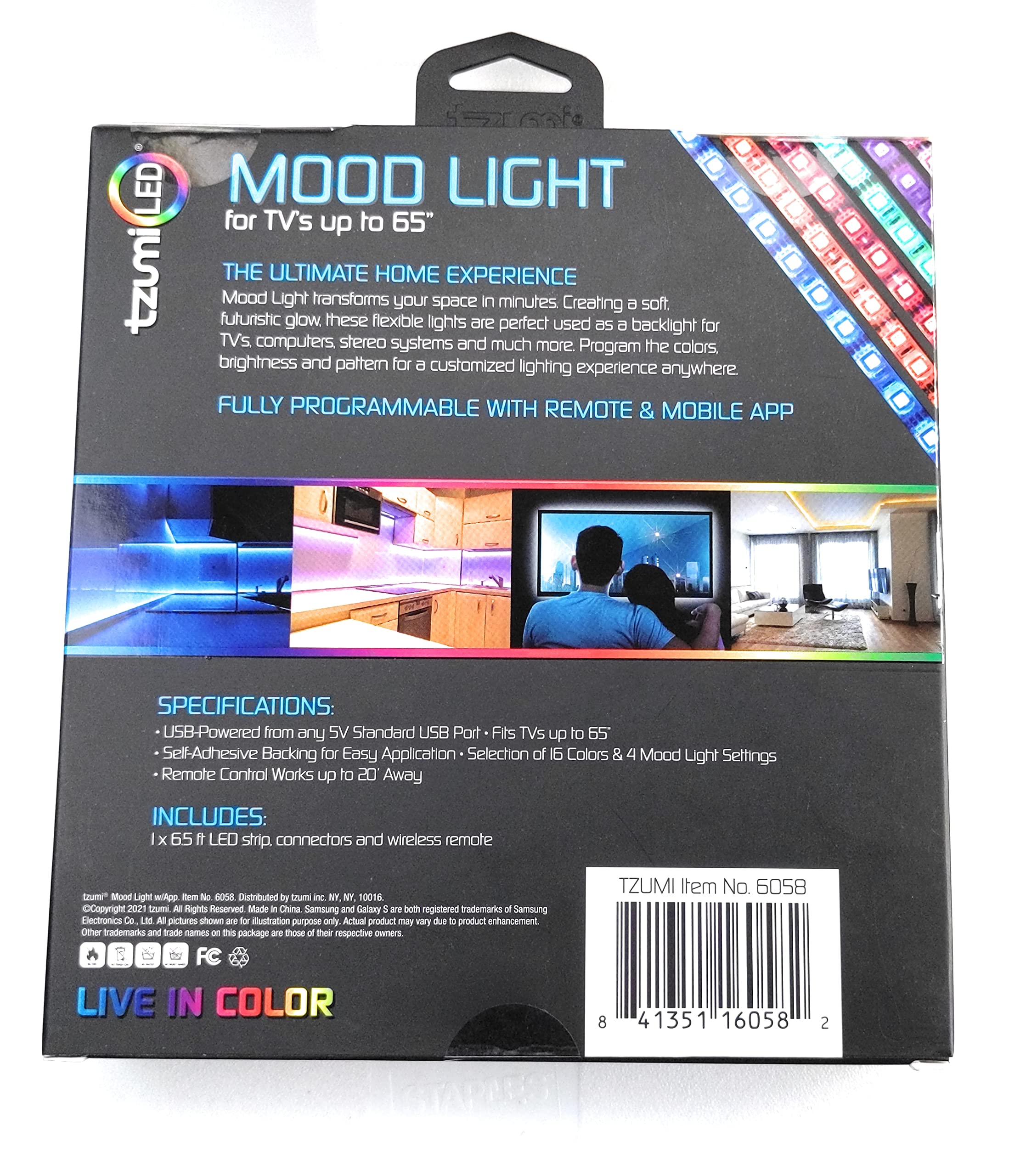 Tzumi Led Mood Light With App Control - White Plastic Design For Home Ambiance