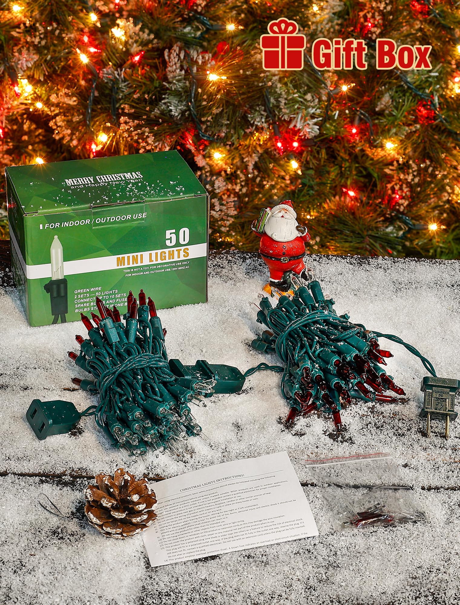 Hopolon Christmas Lights Indoor Outdoor  2 Pack 13 Ft 50 Count Incandescent Mini String Light  Green Wire Christmas Tree Lights Waterproof For Holiday Wedding ValentineS Day Decor  Red And Clear