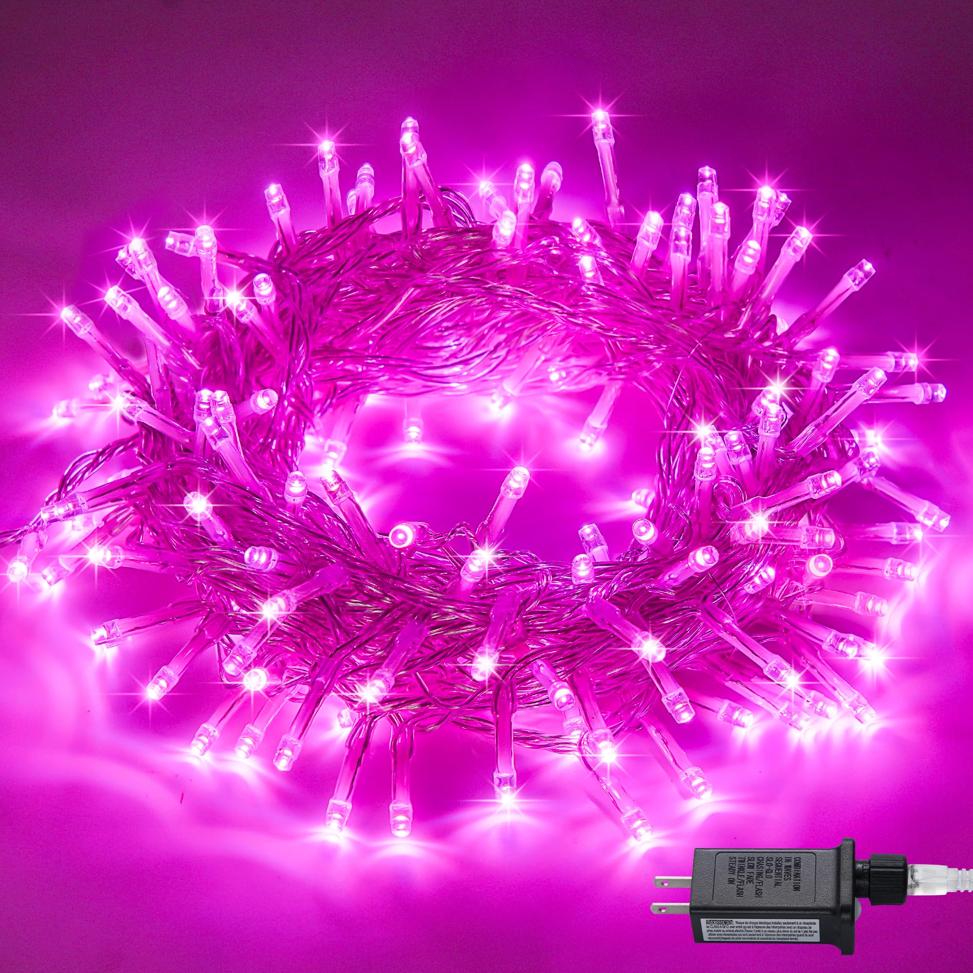 Jmexsuss Connectable 33Ft 100 Led Pink Lights For Bedroom Decor, 8 Modes Pink String Lights Clear Wire, Plug In Pink Christmas S