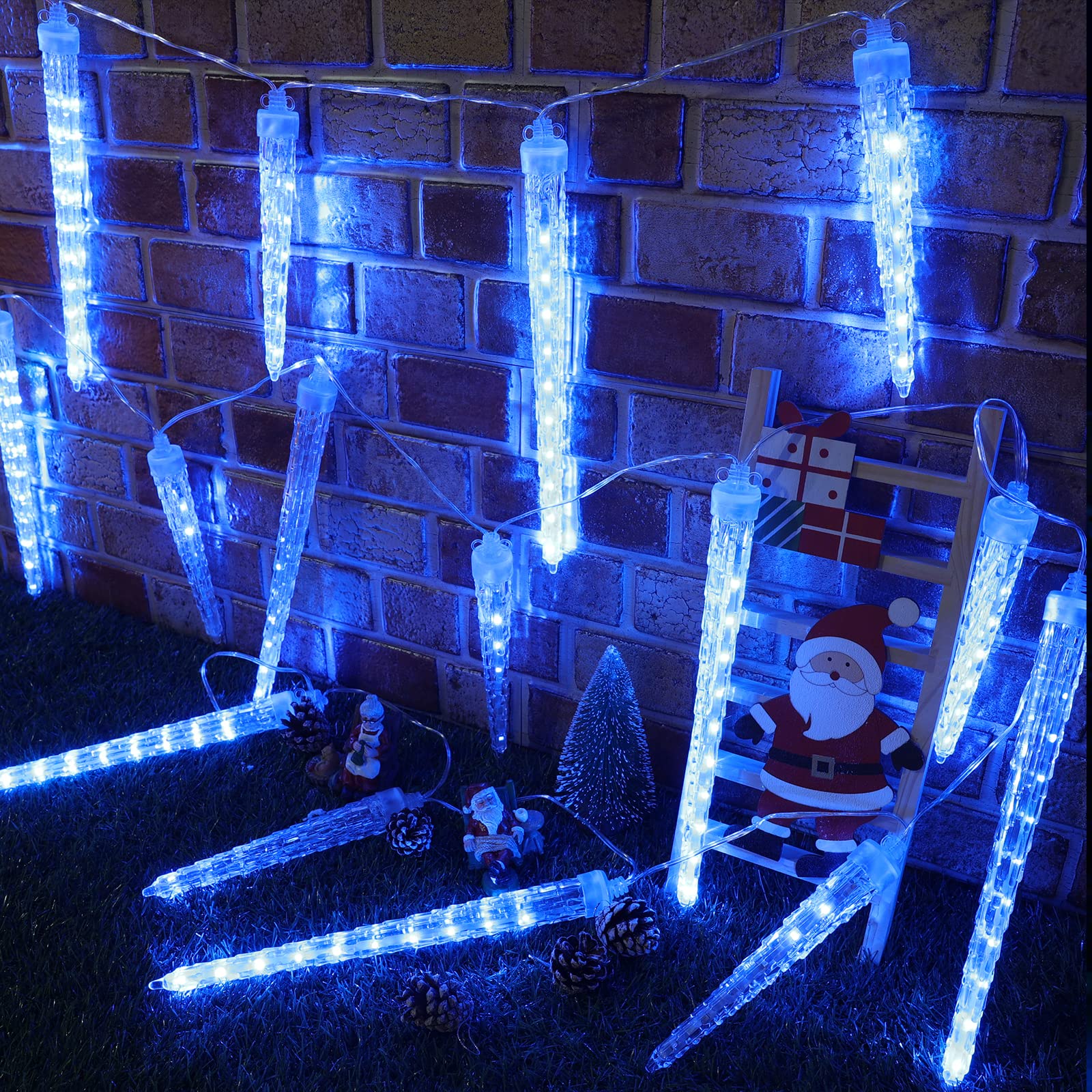Joomer Icicle Christmas Lights - 20 Icicles, 320 LED, Waterproof, Timer, Blue, Model GP-SW050DC1200T-IP44, 13FT