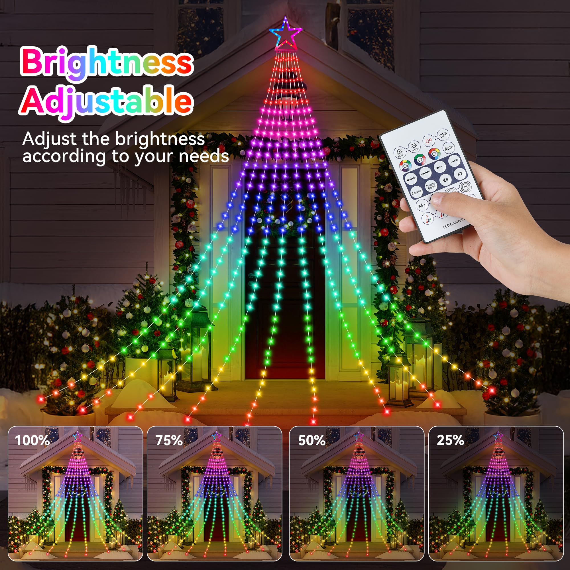 Christmas Decoration Rgb String Lights, Outdoor Color Changing Christmas Lights 320 Led 16.4 Ft Star Tree Topper Fairy String Li