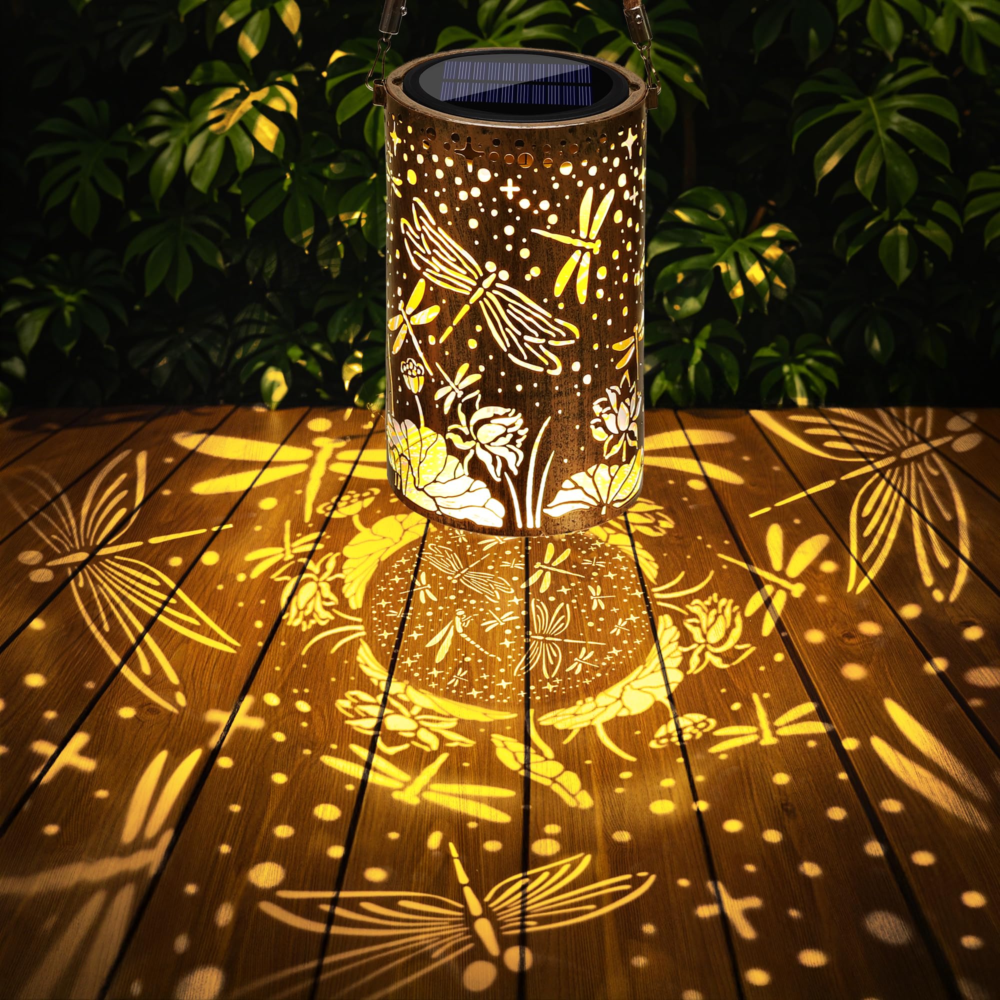 Toodour Solar Lantern Outdoor, Dragonfly Gifts for Women Mom Grandma Hanging Solar Outdoor Lights Waterproof, Hollow Out Retro M