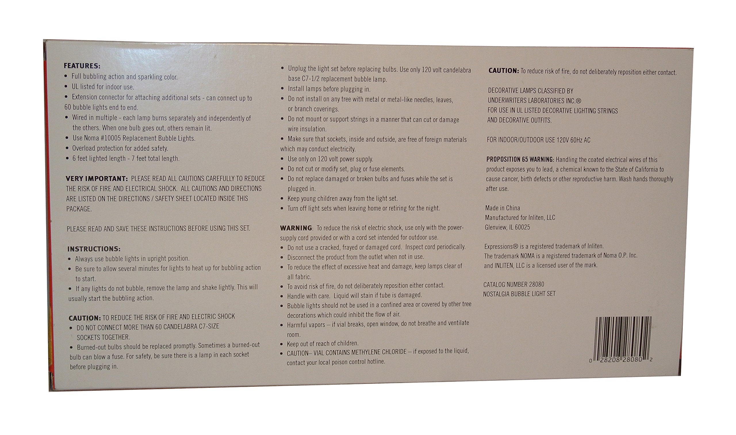 Noma Vintage Bubble Lite Set Of 7 Christmas Lights, Red/Green, Glass, Special Edition