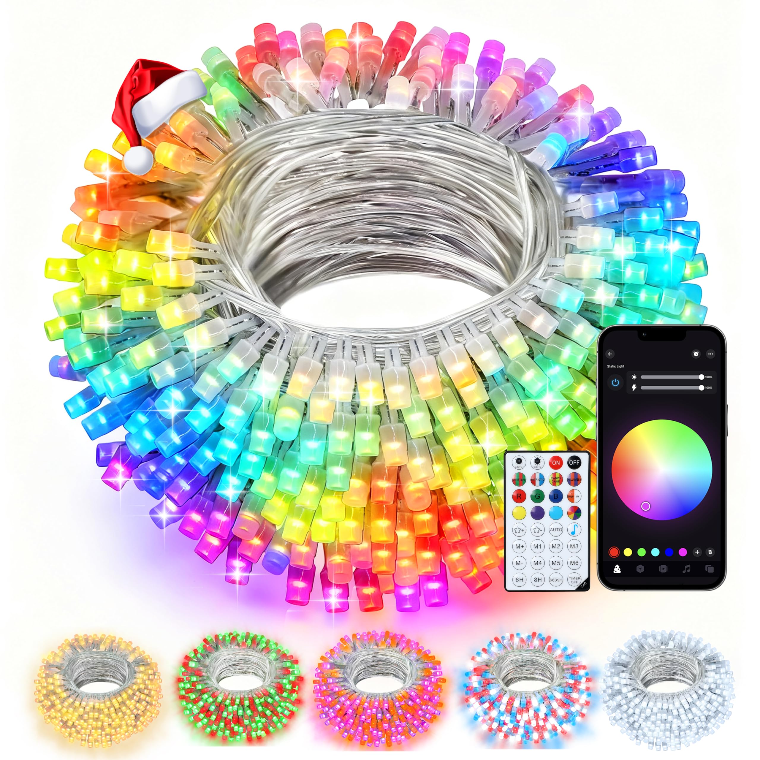 Echosari Smart String Lights, 200 Led 66Ft Rgb Color Changing Fairy Light, Music Sync, Clear Cable, Model Es-Usb-20M200String