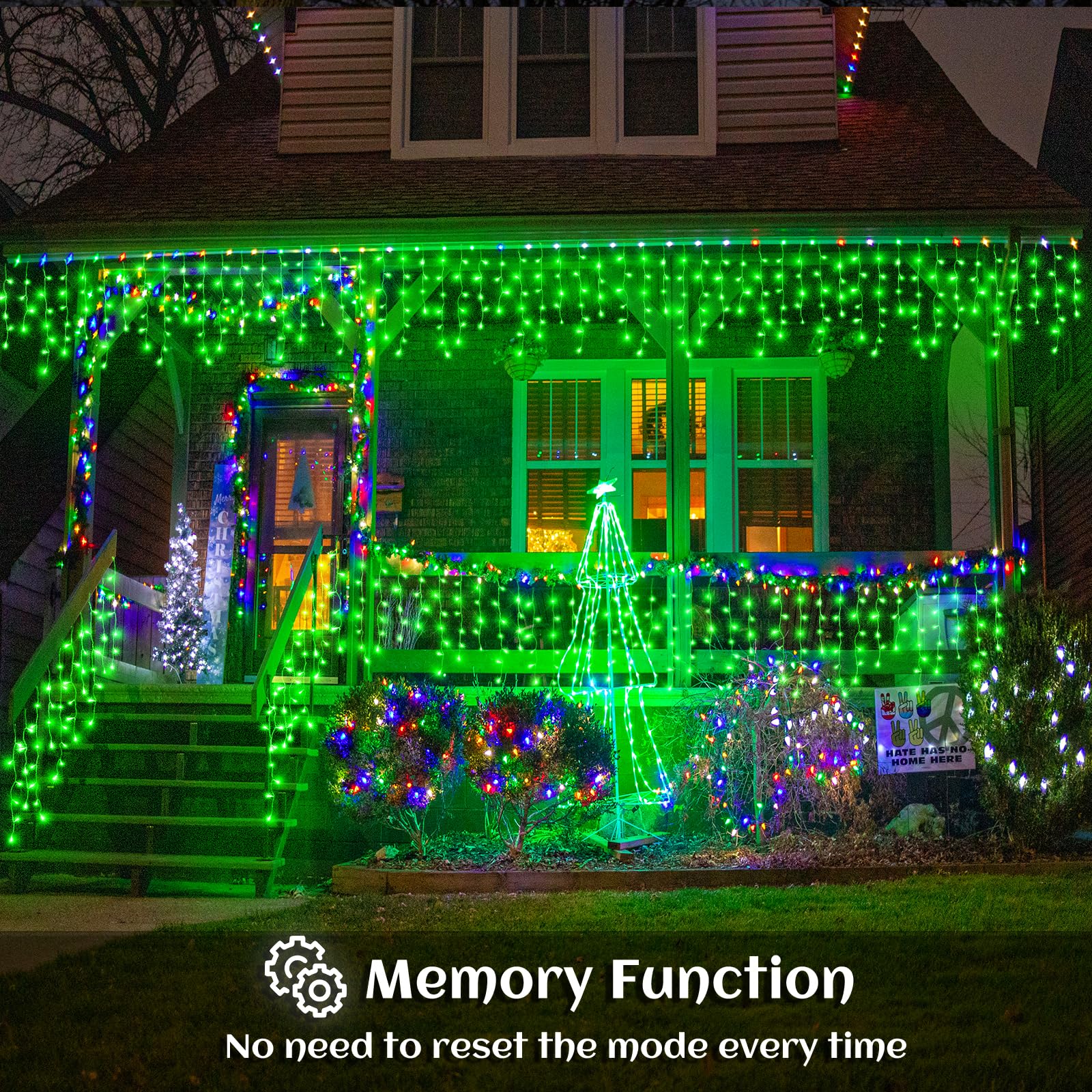 33Ft Icicle Lights For Outside, Green Christmas Lights Outdoor Waterproof, 400 Led Twinkle Tree With 75 Drops Clear Wire Short C