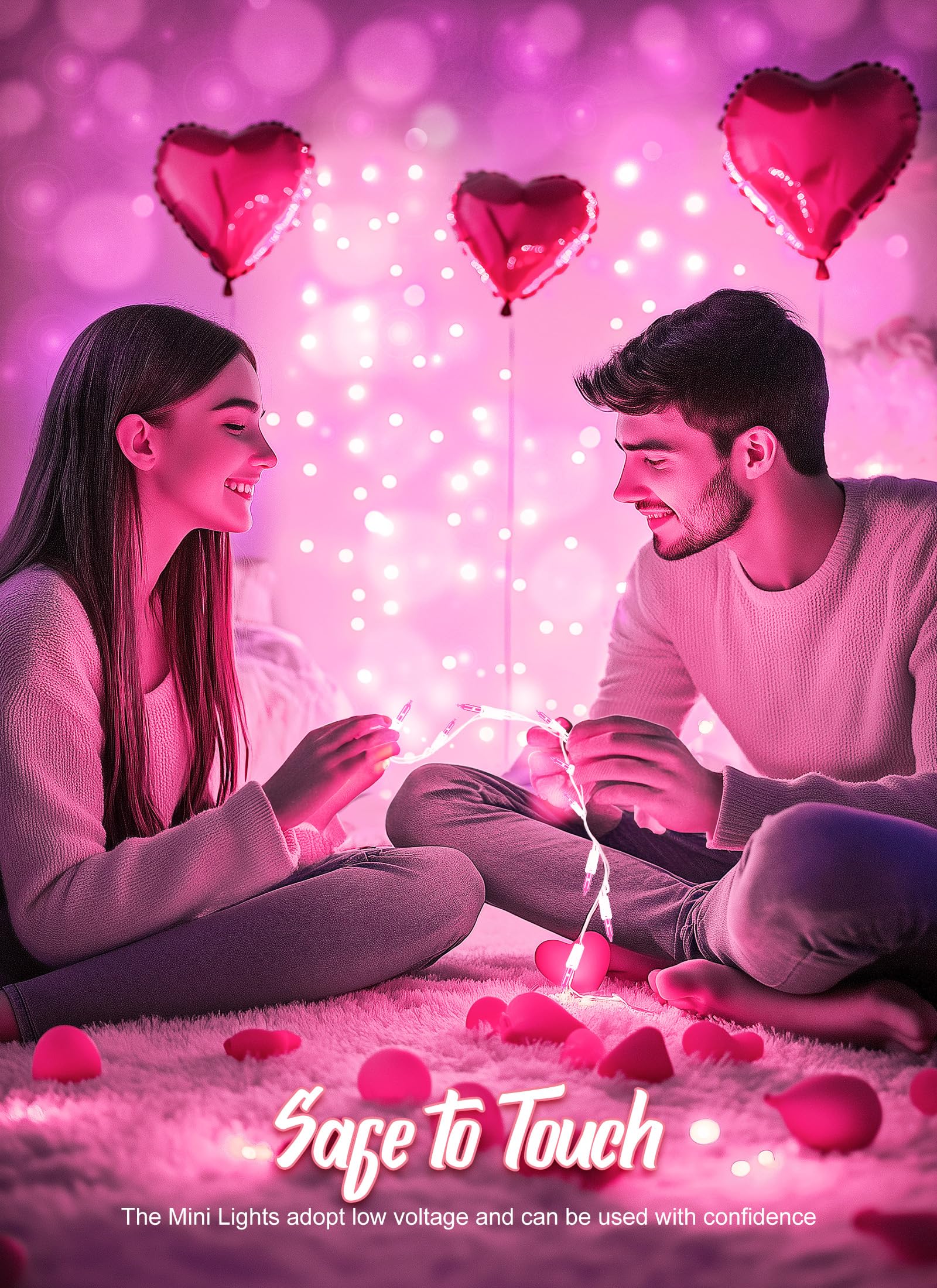 Brightown Pink Christmas String Lights, 50 Count, 12ft Waterproof Mini Lights for Valentine's Day, Wedding, Party Decor