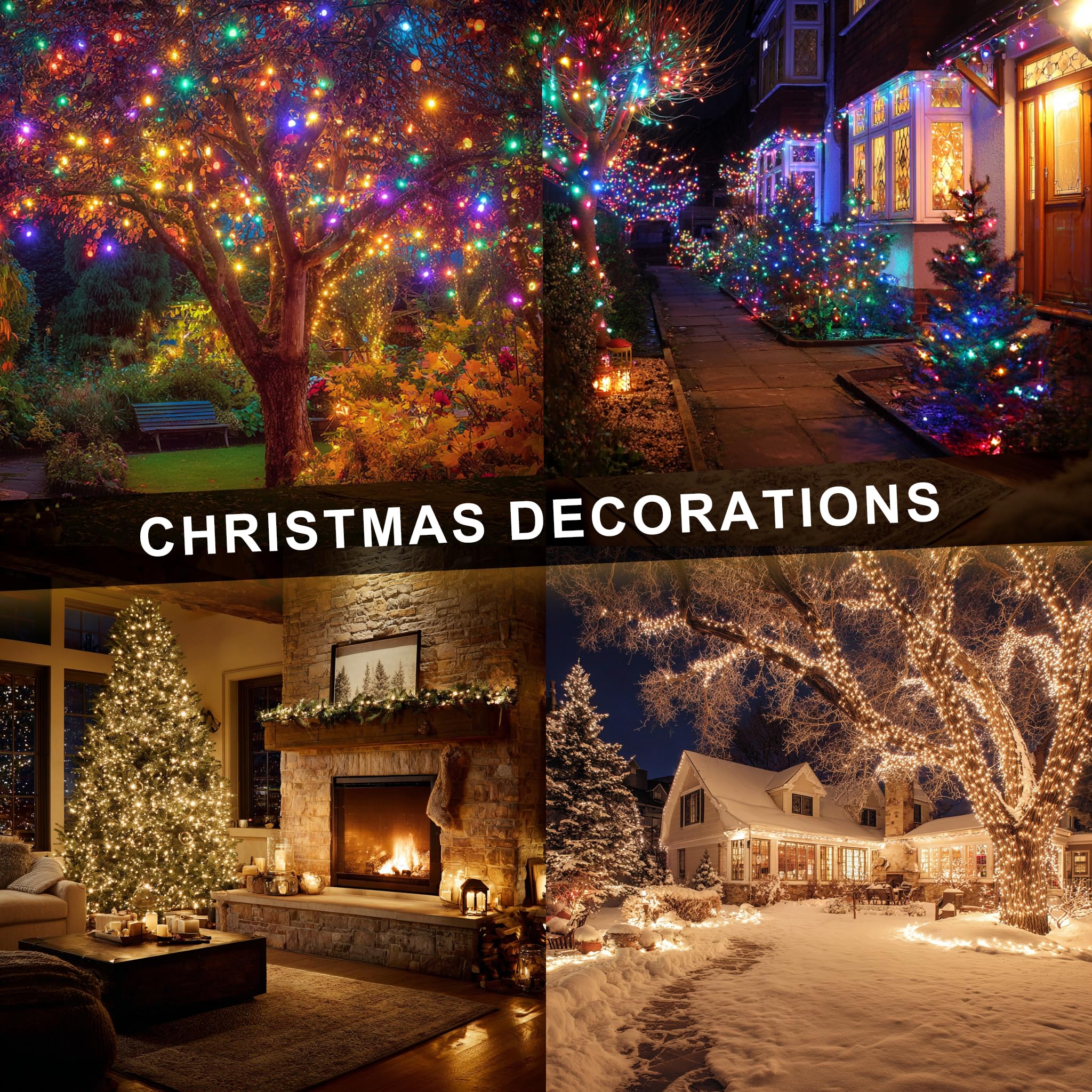 Dazzle Bright Color Changing Christmas Lights, 164FT 500LED, Warm White & Multi-Colored, Waterproof with Remote, 11 Modes