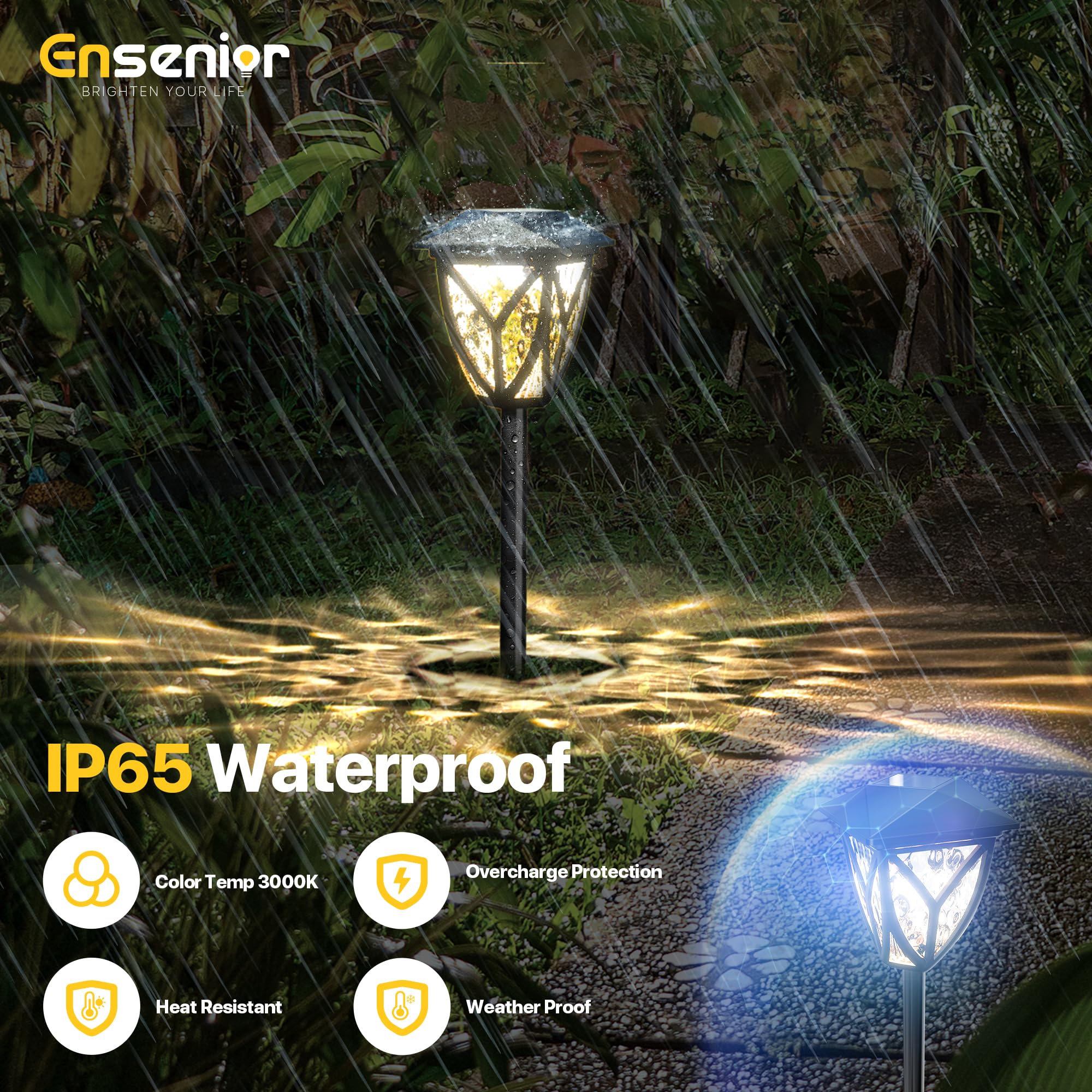 Ensenior 8-Pack Solar Lights Outdoor, 3000K LED Solar Garden Lights for Pathway, Yard, Patio, Walkway, Planter, Waterproof, Ener