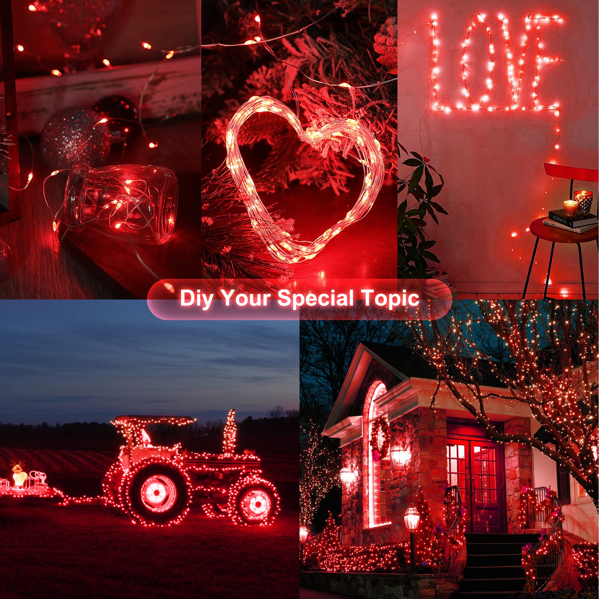 woohaha 100 LED Solar Red String Lights, 33ft Waterproof Fairy Lights for Halloween, Christmas, Party Decor - 2 Pack