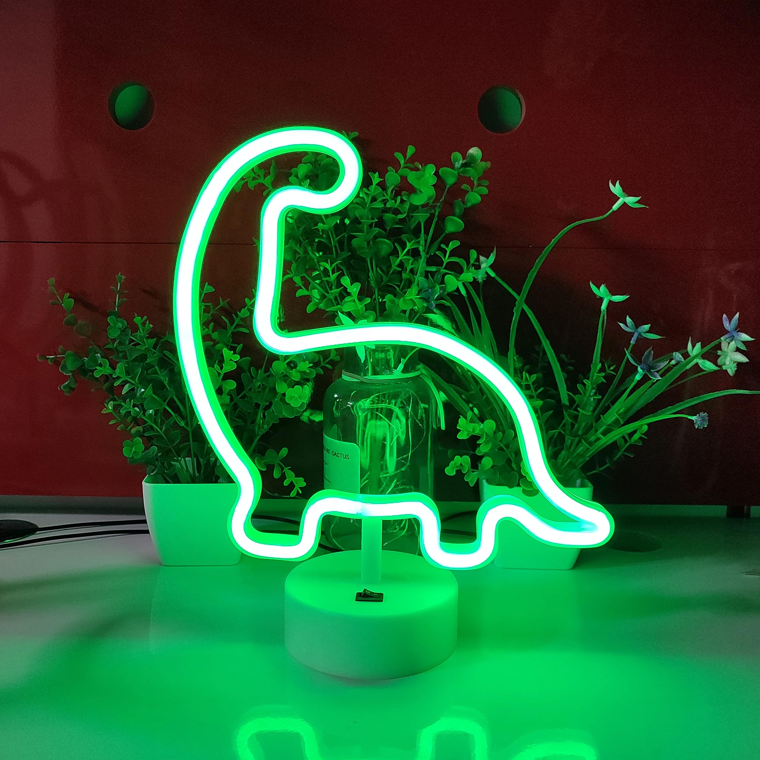 JYWJ Neon Dinosaur Sign - USB/3-AA Battery Powered LED Light, Green, Flexible Tube, Model JY-NEON-001