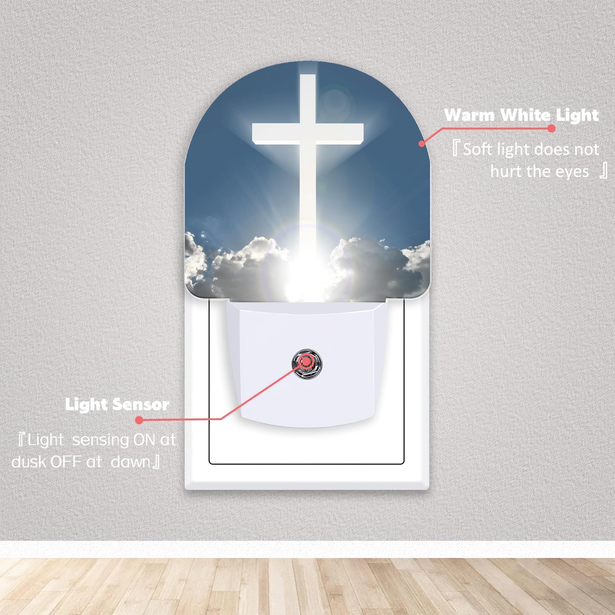 Axxitude Cross Heaven Night Lights Plug Into Wall For Girls Boys Room,Night Light Led Lamp Dusk To Dawn Sensor Round Lamp For Bedroom Bathroom Hallway Home Wall Decor Nightlight
