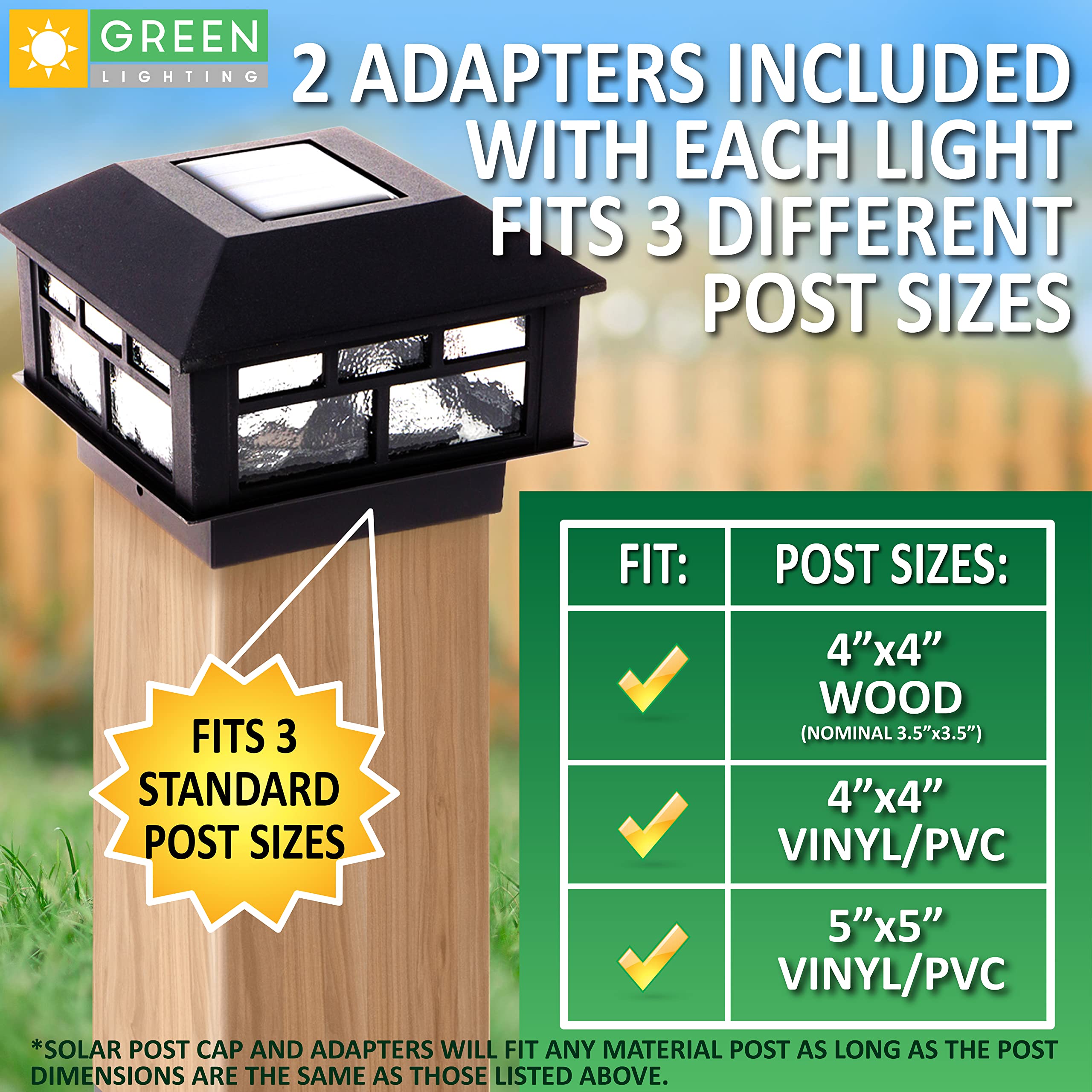 GreenLighting Solar Post Cap Lights - Waterproof Black, 12 Pack, Fits 4x4 & 5x5 PVC/Vinyl, Bright LED, Outdoor Landscaping & Garden