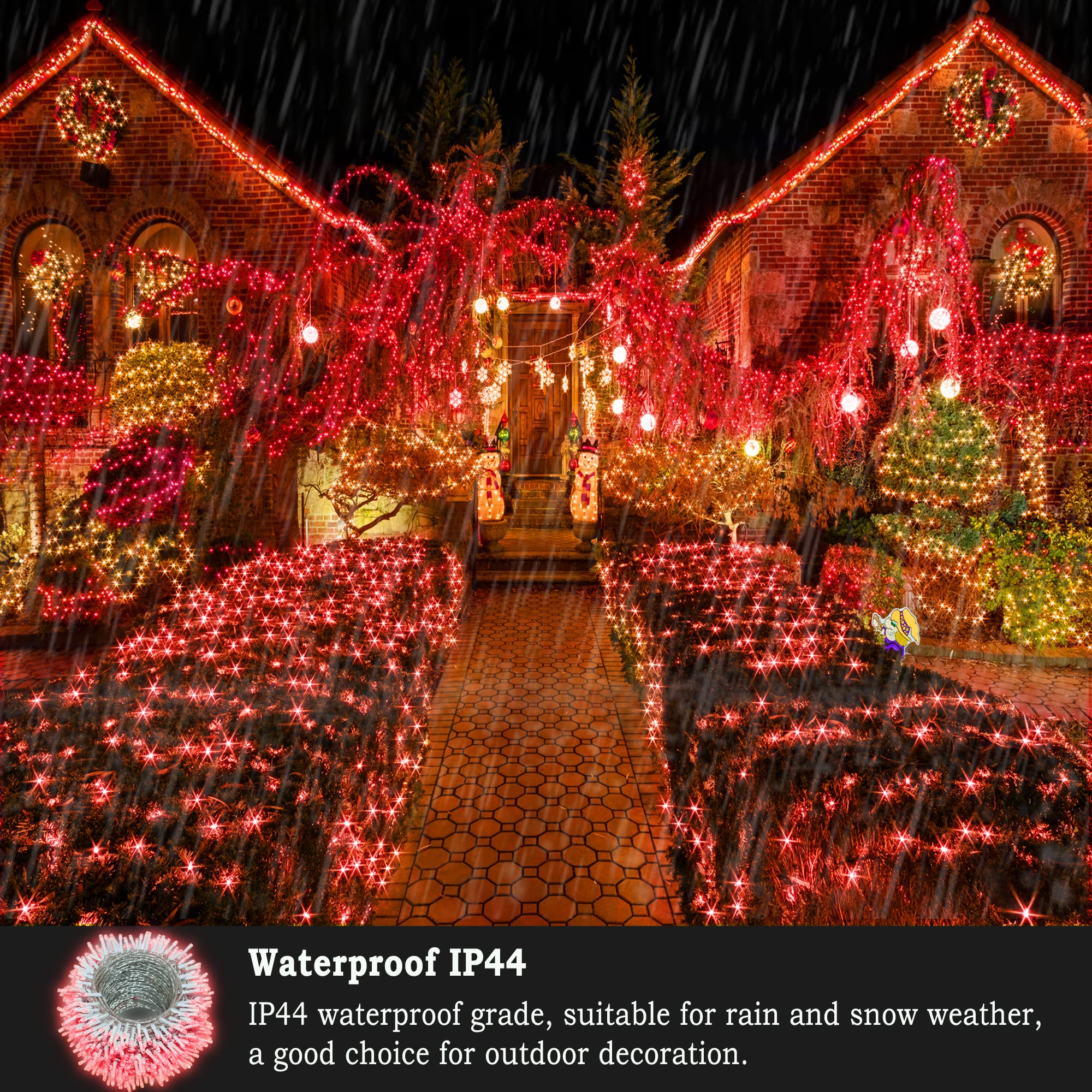 Knonew Outdoor Christmas Lights 500 Led 197Ft String Lights 8 Modes & Memory Fairy Light Plug In Waterproof Led String Lights For Xmas Yard Tree Wedding Party Holiday Decorations (Red)