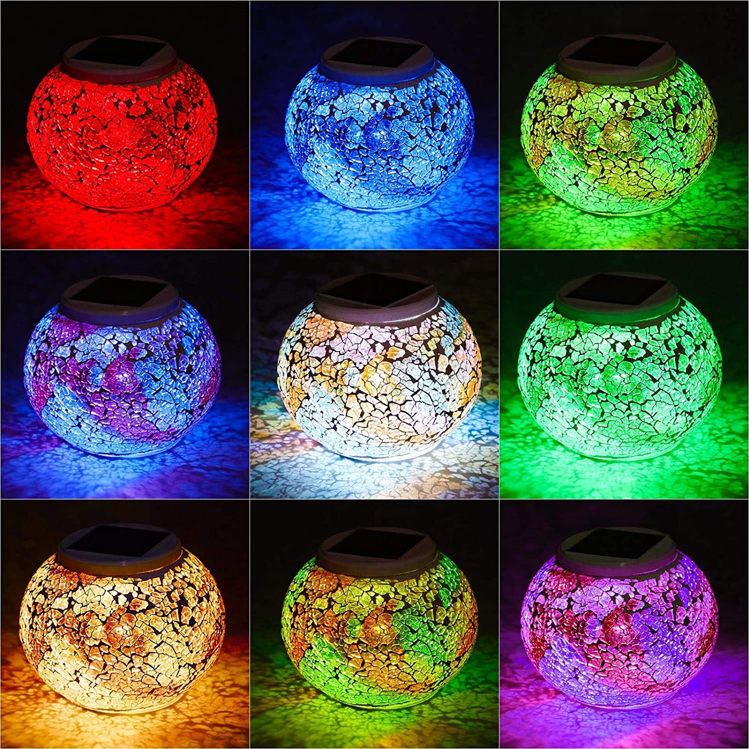 Wsgift Color Changing Solar Powered Glass Mosaic Ball Lights - Outdoor Waterproof Table Lamps
