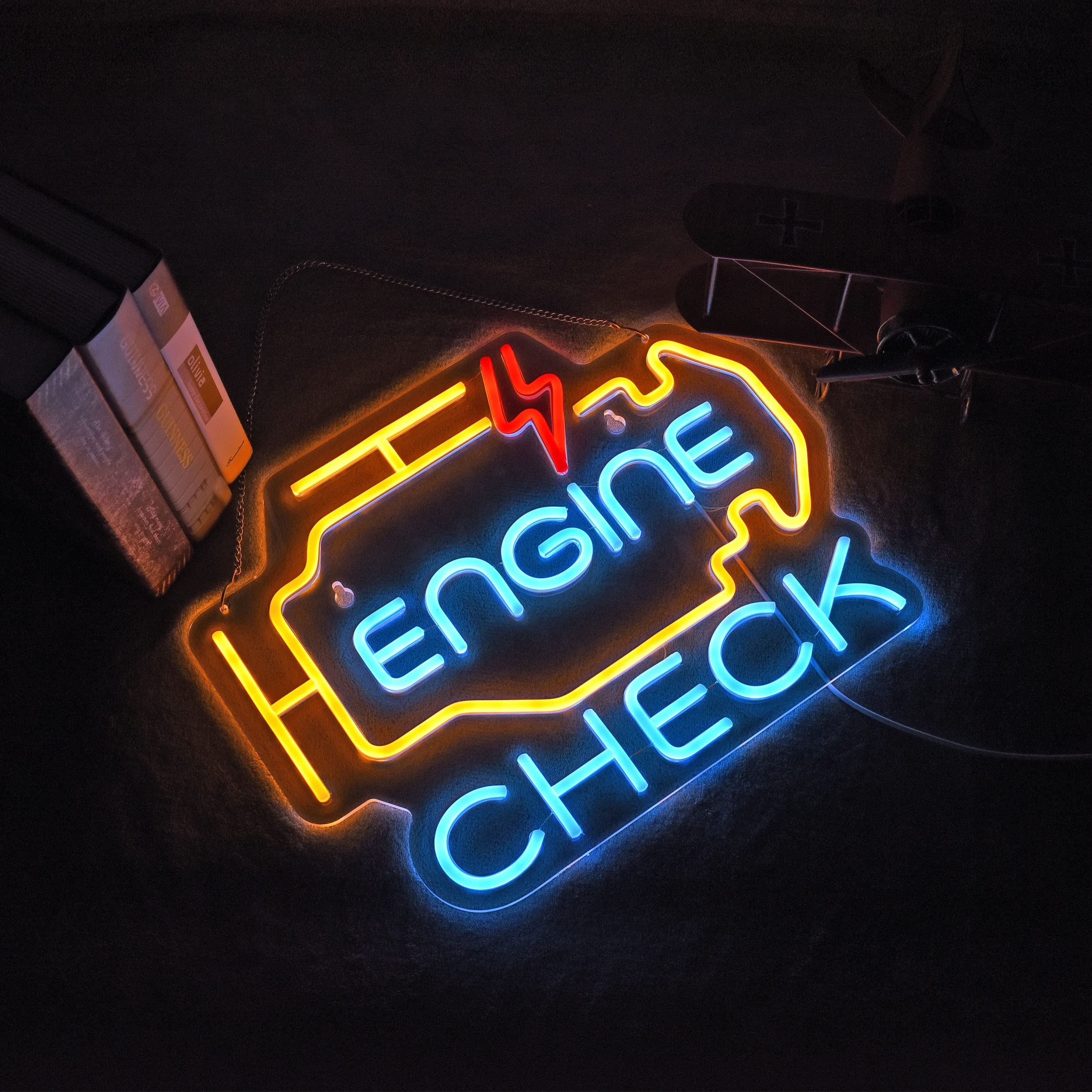 ZODZ LED Neon Light Sign for Car Garage, Dimmable, USB Powered, 17x13 inches, Blue+Yellow