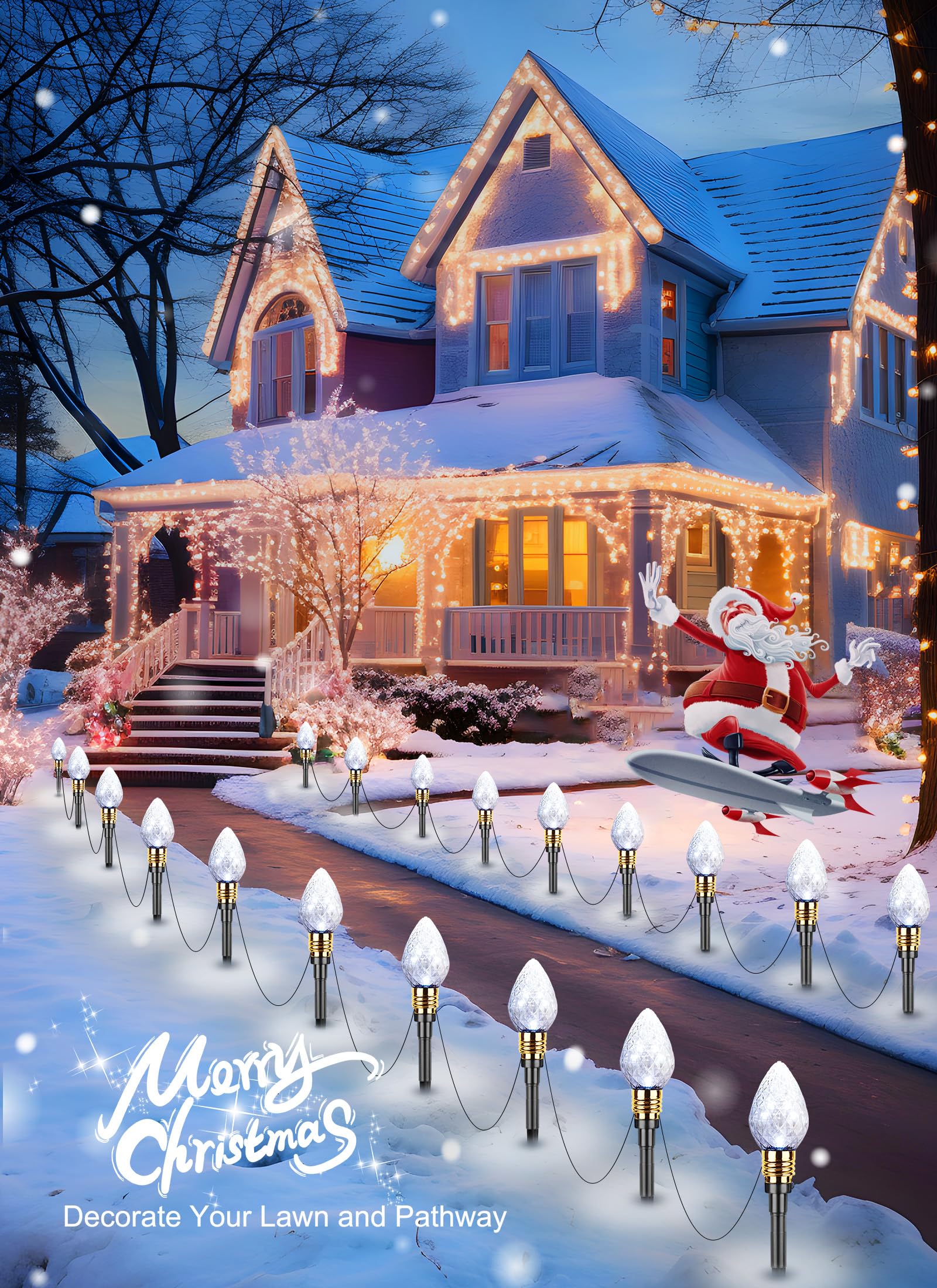 Brightown 2 Pack Strawberry C9 Christmas Pathway Lights Outdoor - Total 34.8 Feet 20 Led Christmas Walkway Lights, Clear Bulb Ch