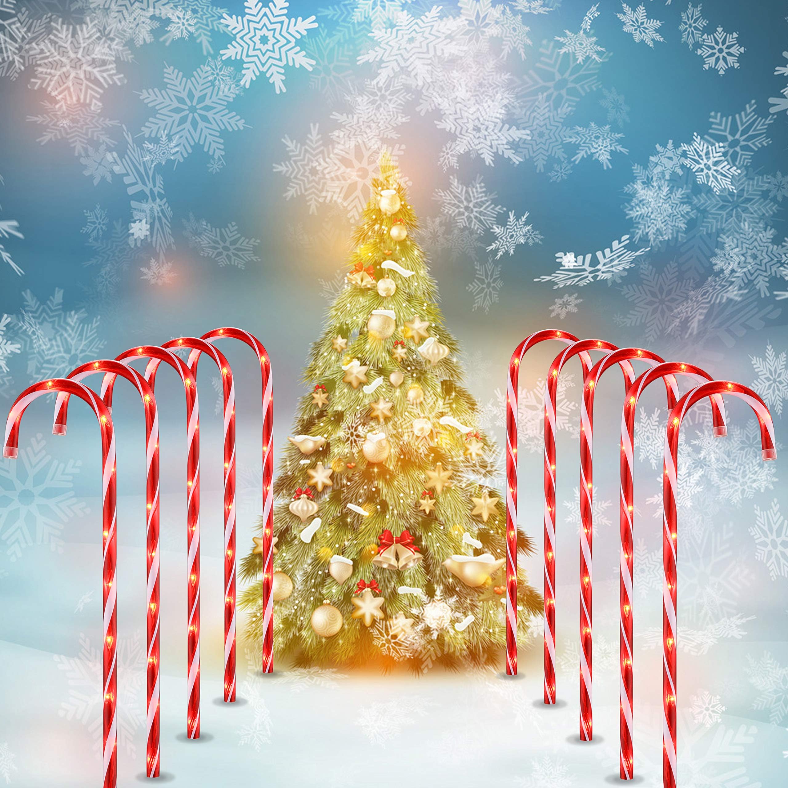 Ultimate Unicorn 26'' Christmas Candy Cane Lights (10Pcs) For Landscape Decoration, Outdoor Pathway Makers Lights, Candy Cane Wa