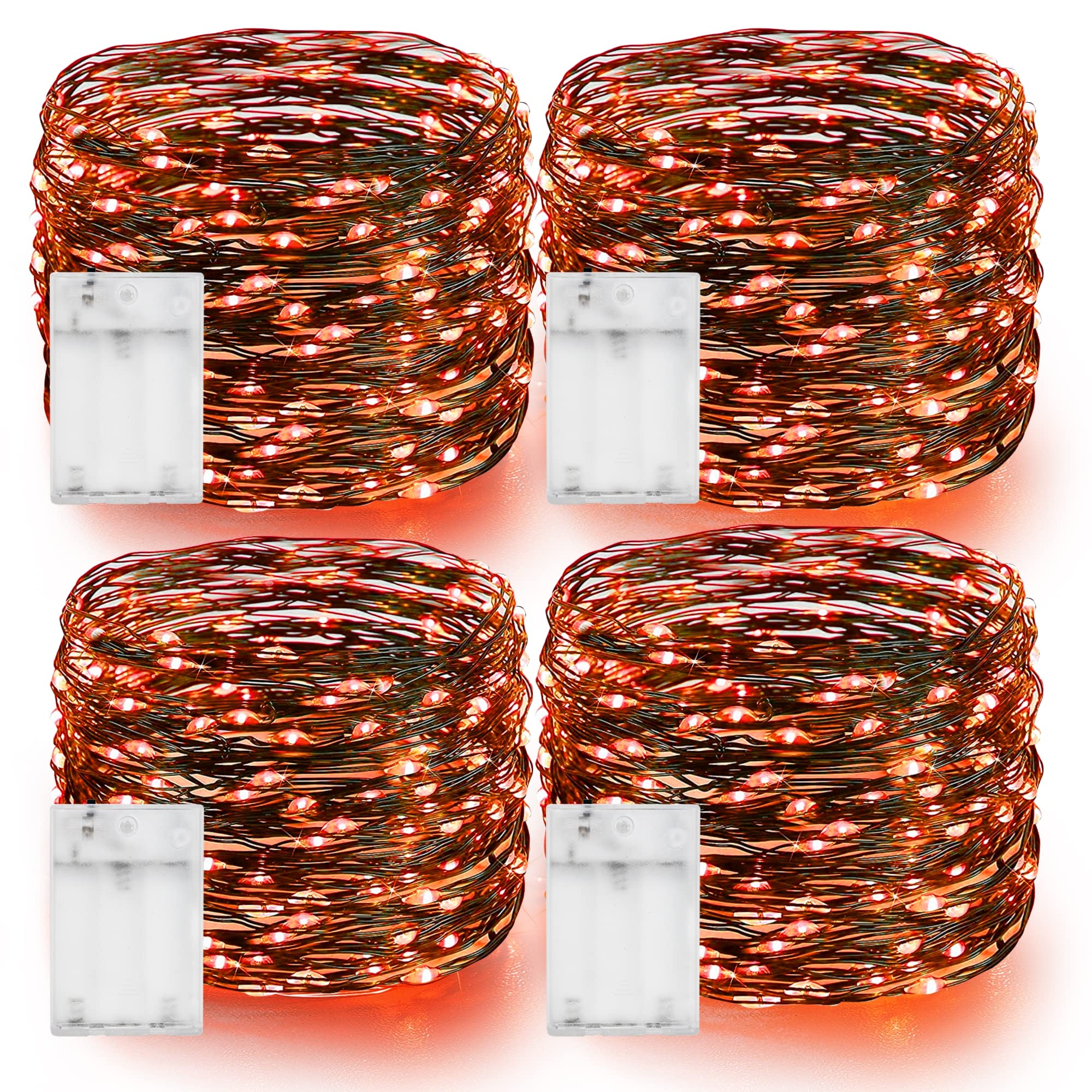 Dazzle Bright Fairy String Lights 20FT 60 LED Copper Wire Battery Operated Waterproof Orange - Halloween Indoor Outdoor Decor