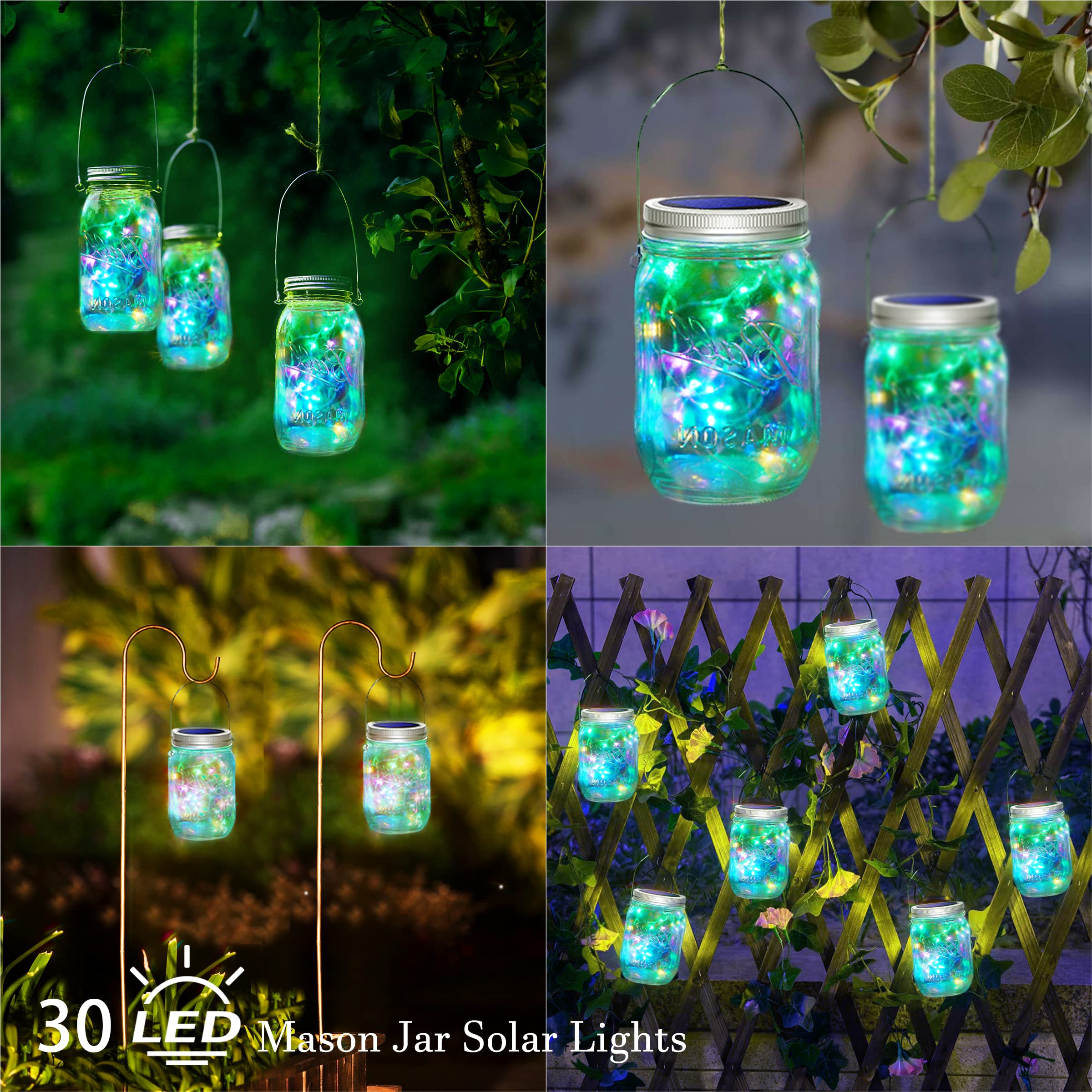 SmilingTown Solar Mason Jar Lights, 30 LED String Lights, Waterproof, Multi-colored (No Jars)