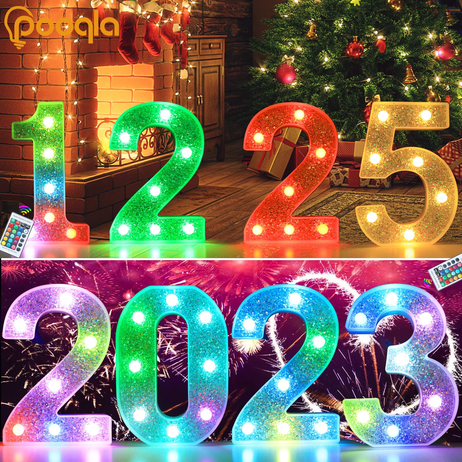 Pooqla Silver LED Marquee Number Light, Battery Operated, 16 Colors, Model S-RGB, Number 3, Metal Material