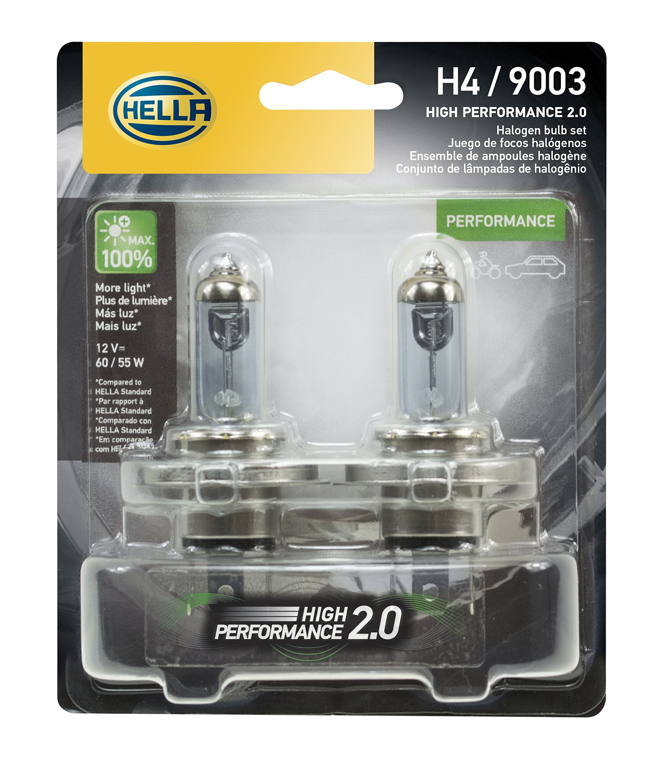 Hella 9003 2.0TB High Performance Bulb, 12V, 60/55W, 2 Pack, HP2.0 - Ideal for Enhanced Visibility