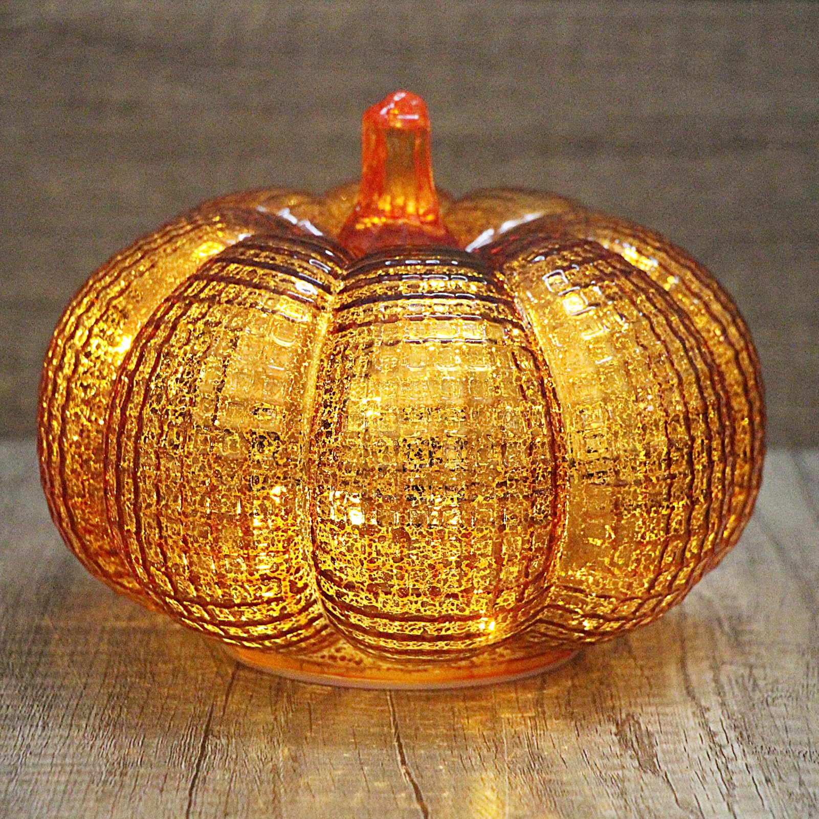 HVTDECOR Mercury Glass Pumpkin Lights with Timer  Battery Operated Led Pumpkin Lights for Halloween Fall Thanksgiving Rustic Decor (Gold Grid-Patterned  5.5)