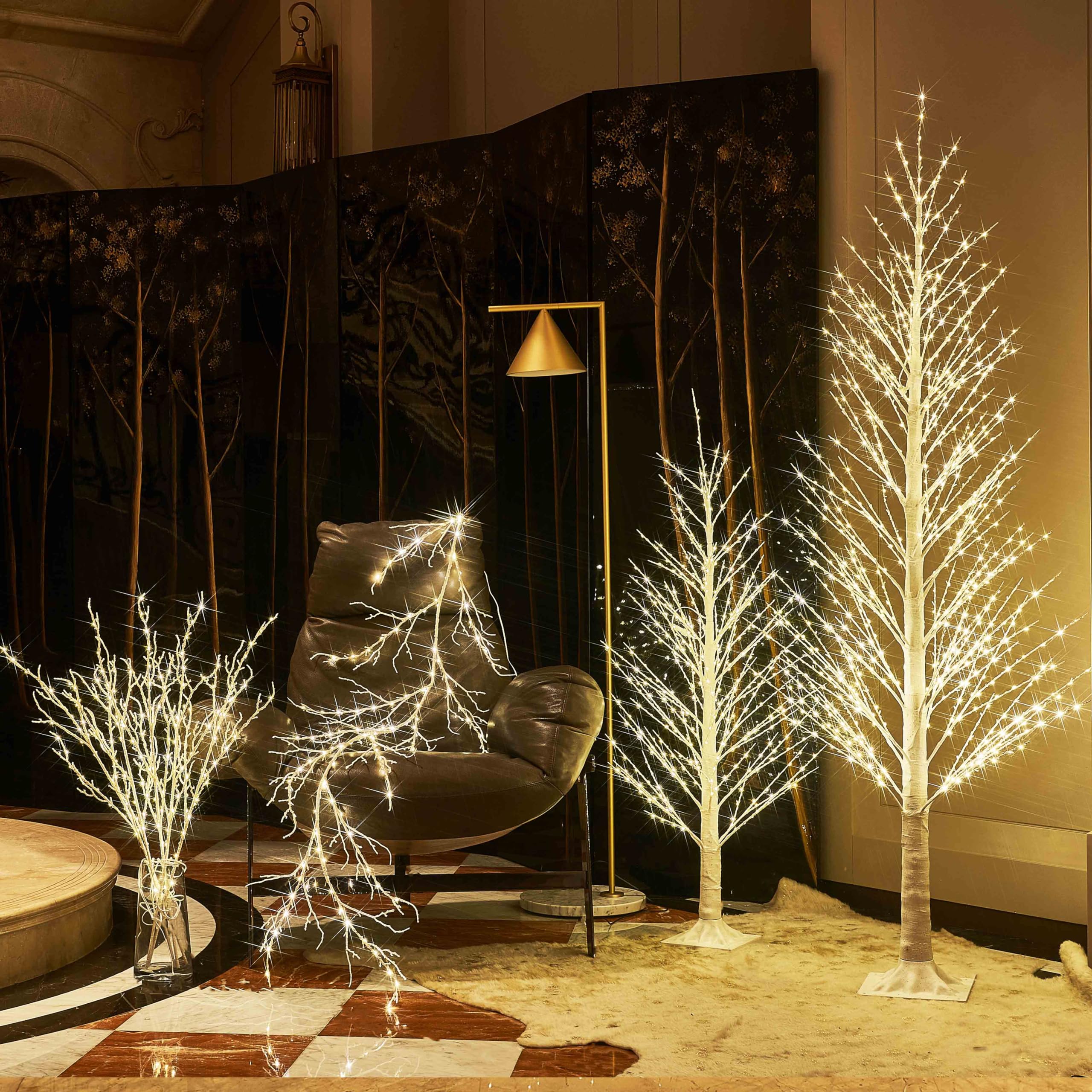 LITBLOOM Lighted Willow Branches 32IN, 120 LED, Battery Operated & USB, White with Glittered for Holiday Christmas Decoration