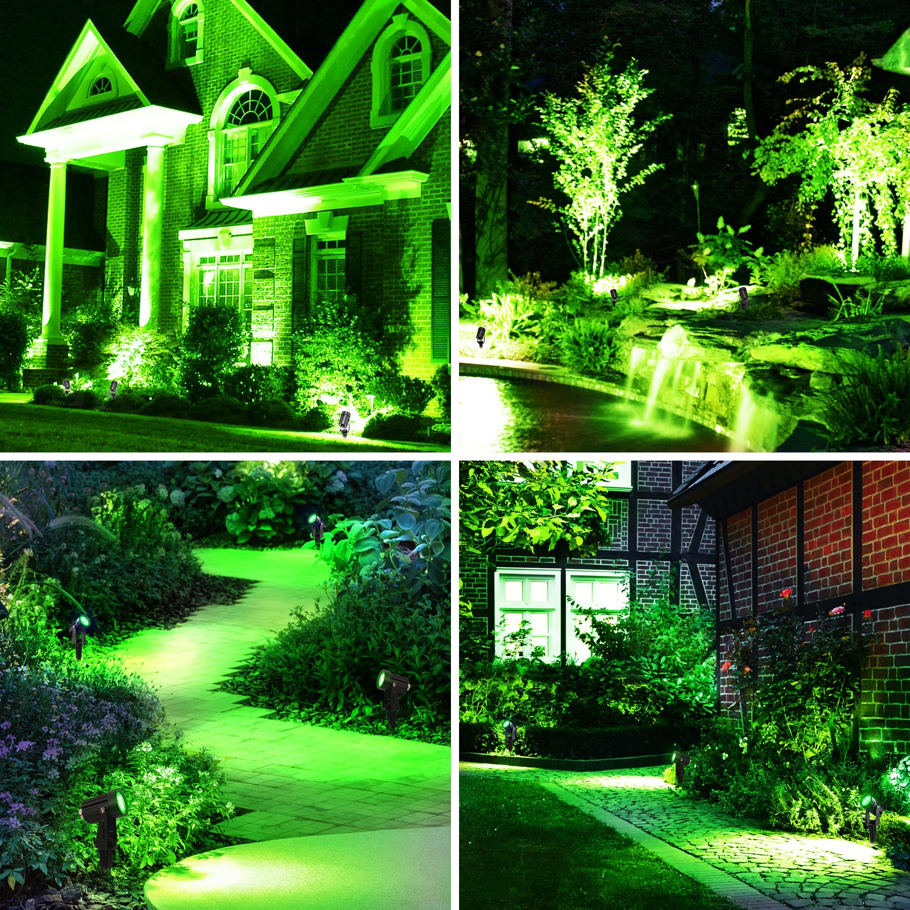 Crepow Green Solar Spot Lights Outdoor, 2 Pack Solar Landscape Spotlights Ip65 Waterproof 9.8Ft Cable, Auto On/Off Outdoor Wall