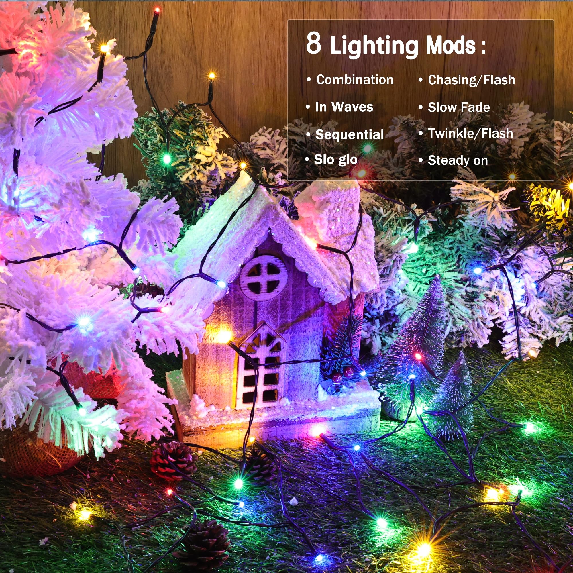 Battery Operated Christmas Lights - 2 Pack Total 33Ft 100 Led Battery String Lights 8 Modes Waterproof With Timer For Home  Garden  Party  Holiday  Christmas Tree Decoration (Green Wire  Multicolor)