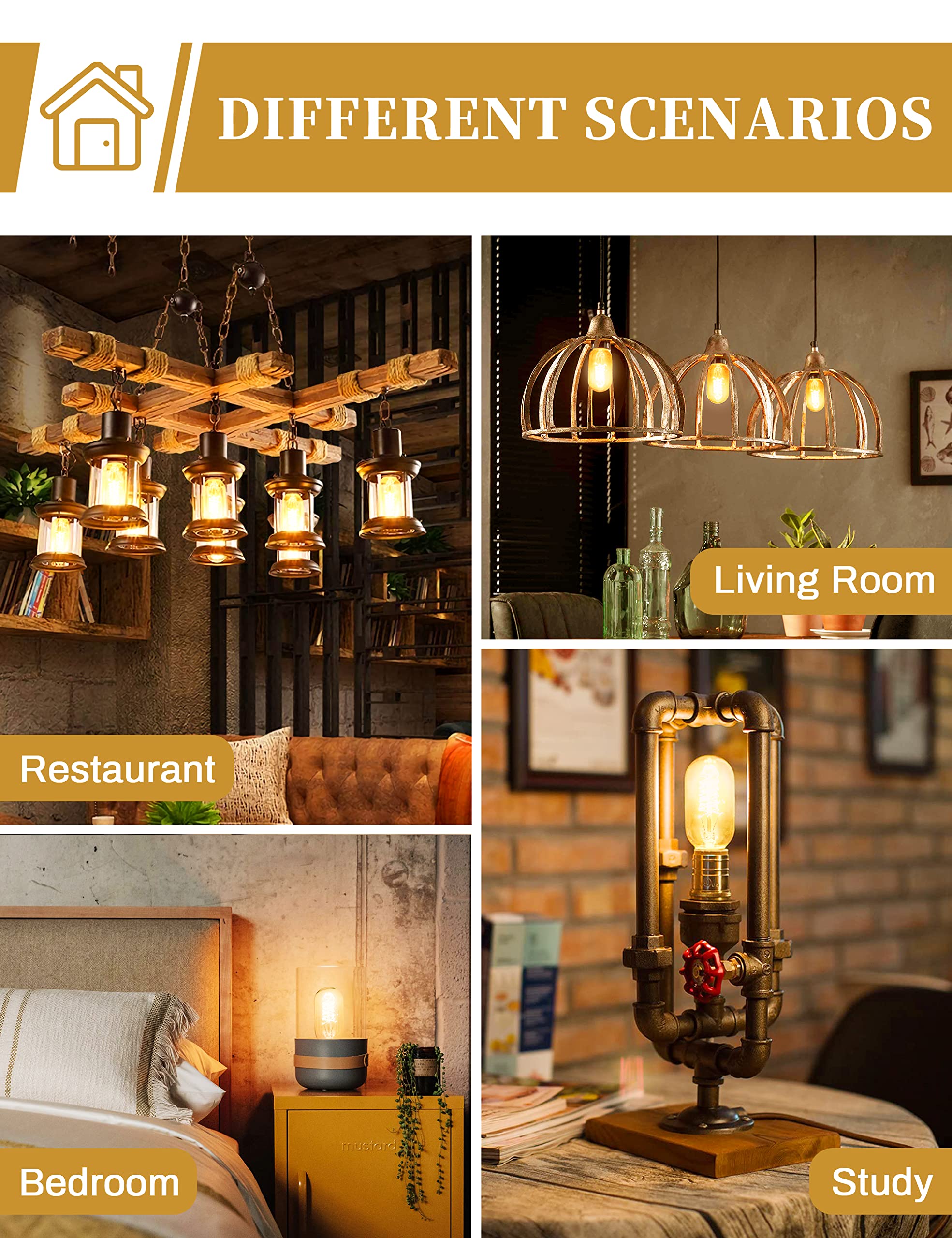 Doresshop Edison Bulbs [4 Pack], 60 Watt Light Bulbs, Incandescent Light Bulbs, T45, 110-130 Volts, E26 Bulb, Spiral Filament Li