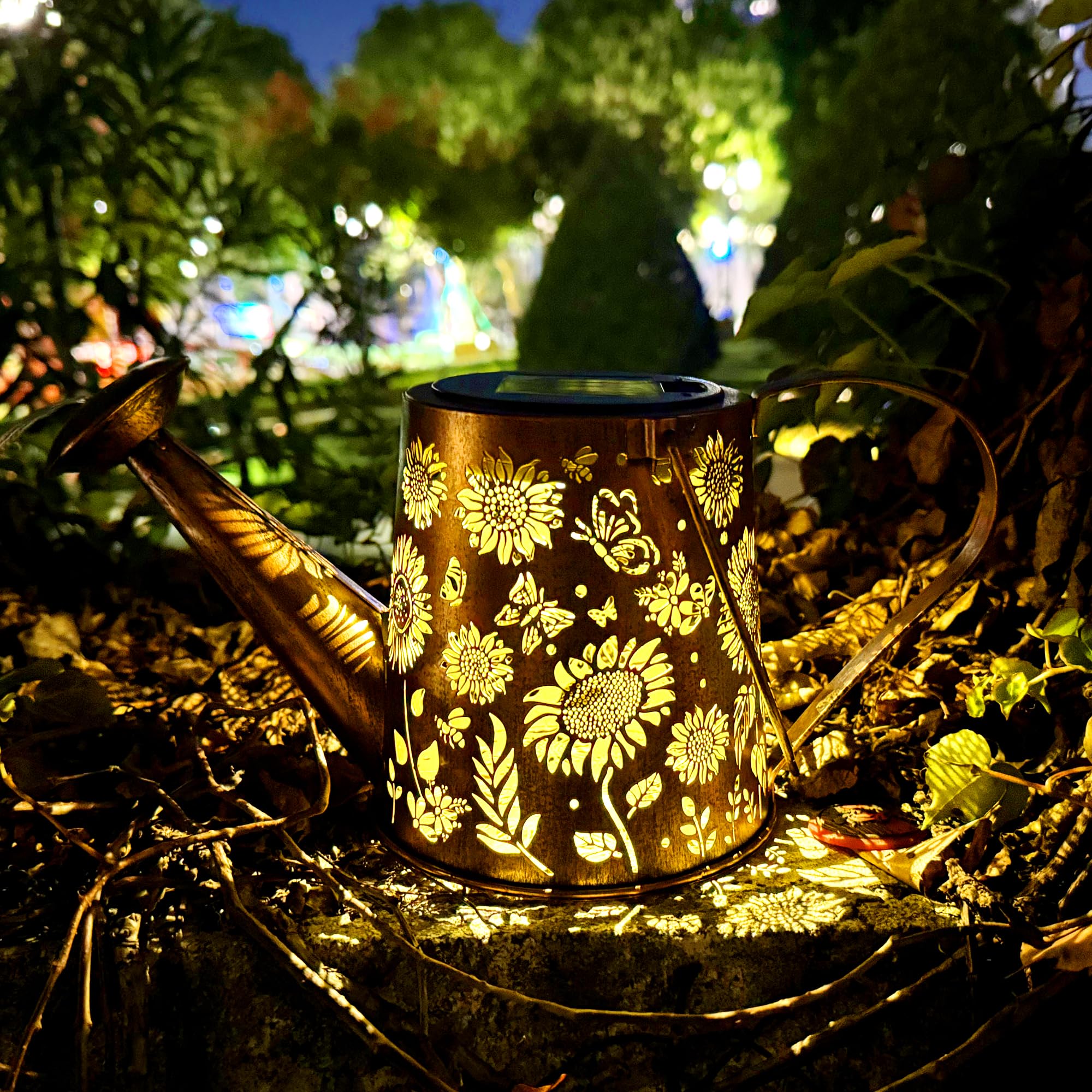 Anytalk Solar Watering Can With Lights, Hanging Solar Waterfall Lights Outdoor Garden Decorations, Waterproof Solar Garden Light