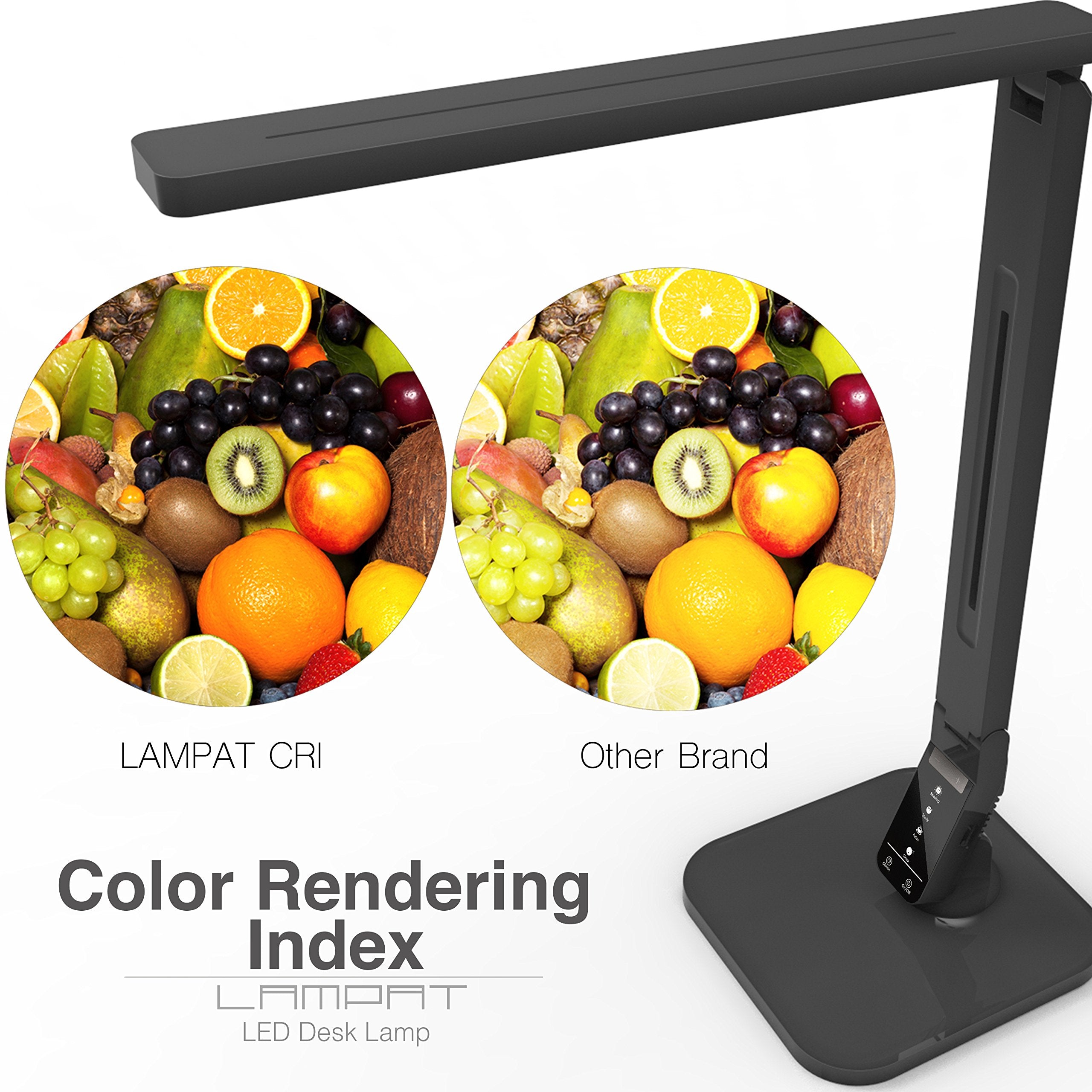 Lampat Dimmable LED Desk Lamp - 4 Lighting Modes, 5-Level Dimmer, Touch Control, USB Port, Piano Black, Model LS-560