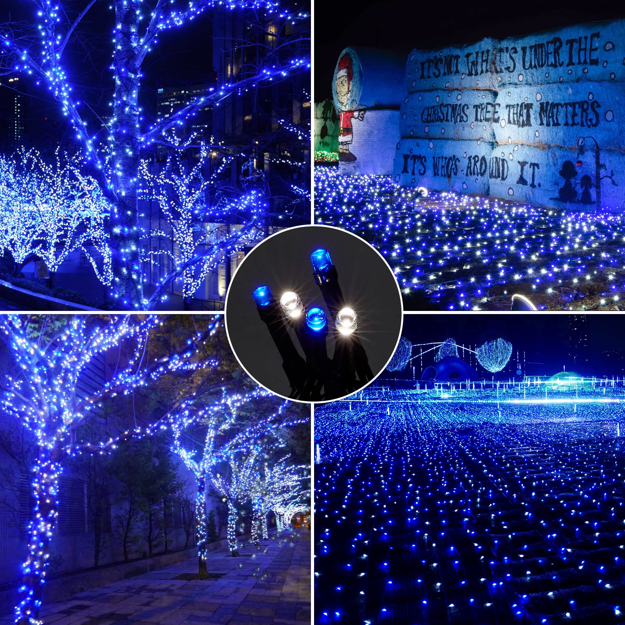 Weillsnow 164FT 500 LED Christmas Lights, Waterproof, Twinkle, Blue White, Model HB-500COI