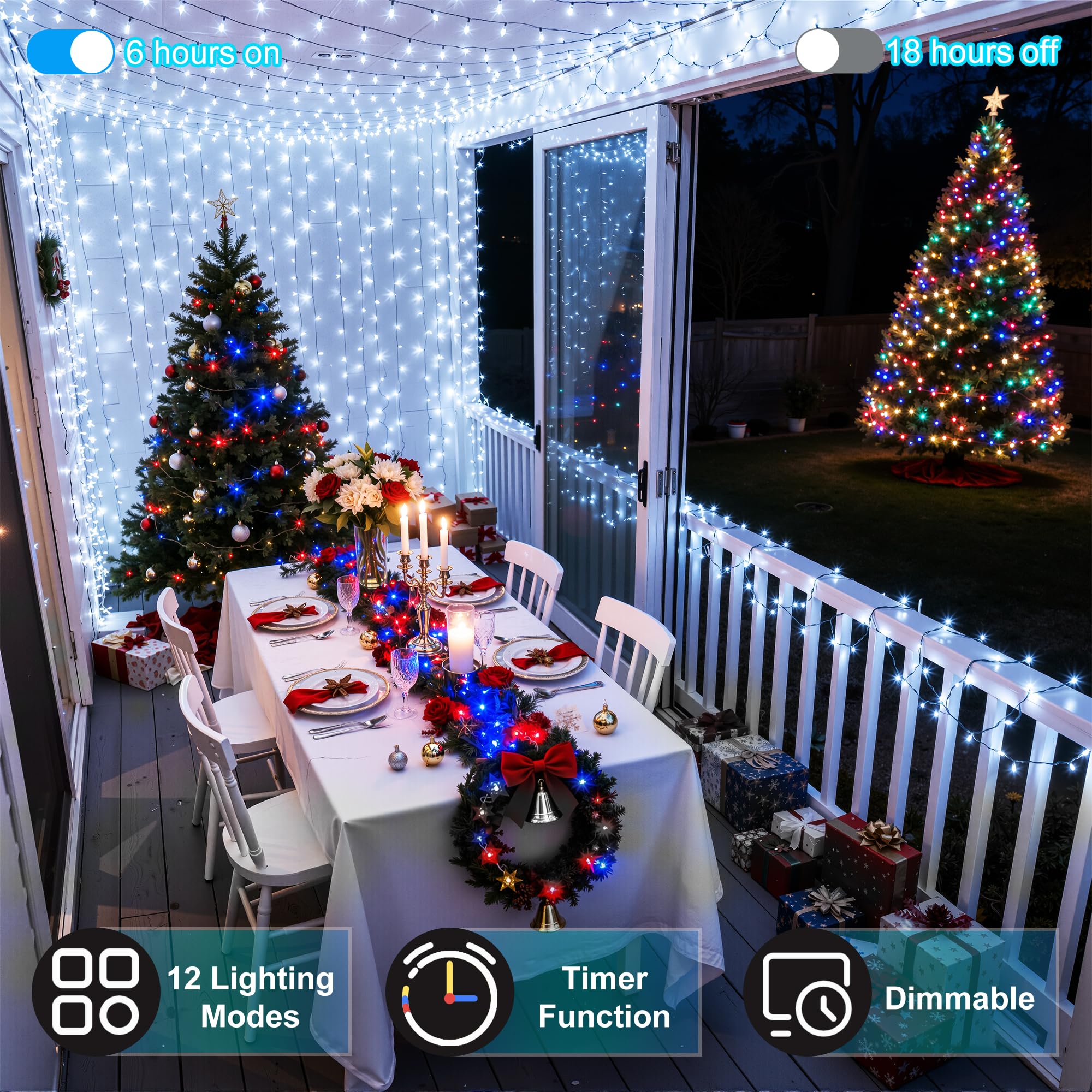 350Led Christmas Lights Indoor Outdoor  90Ft 12 Modes Cool White Led String Lights With Timer Dimmable  Waterproof Tree Lights For Xmas Patio Yard Fence Bedroom Wedding Garden Decor Cool White