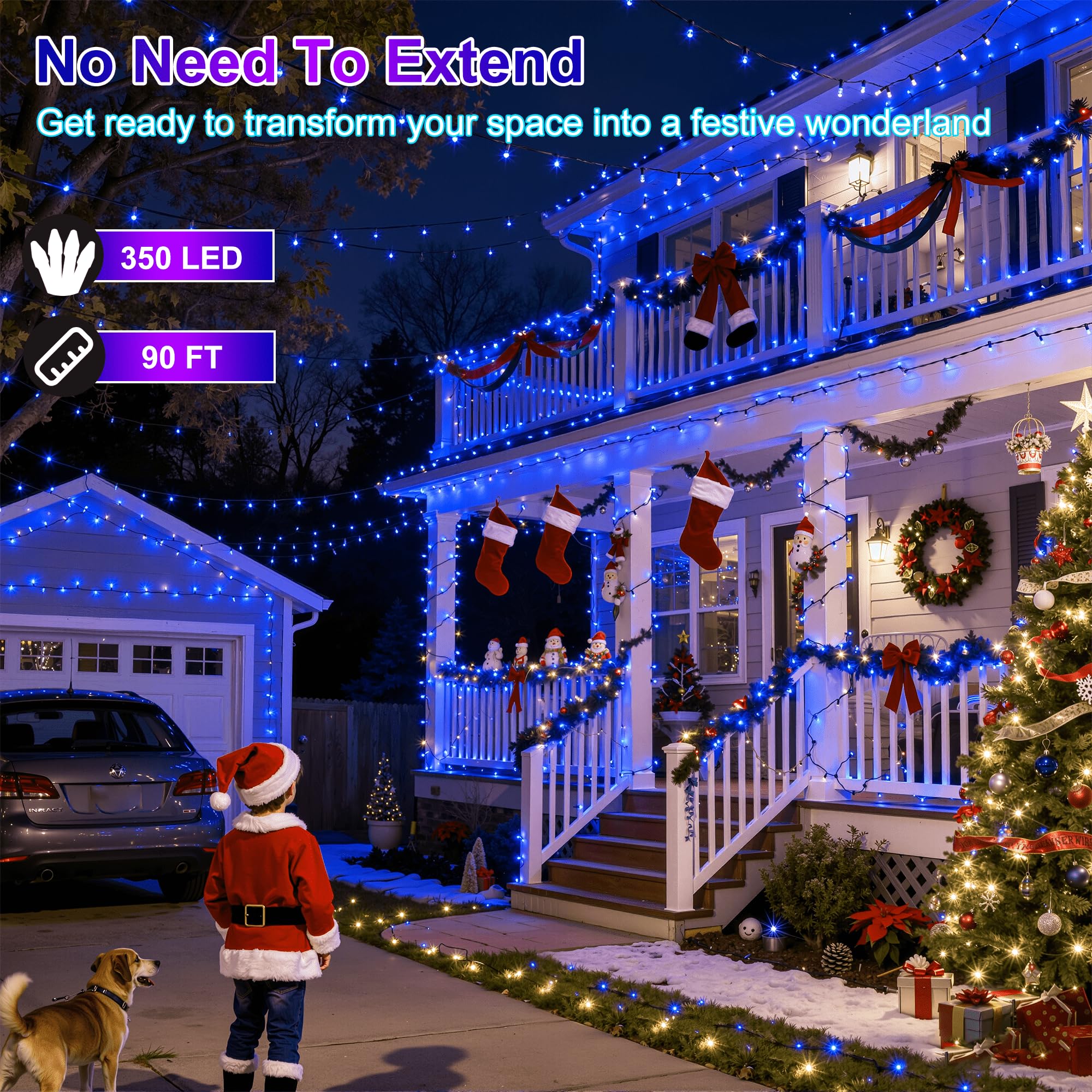 350Led Christmas Lights Indoor Outdoor  90Ft 12 Modes Blue Led String Lights With Timer Dimmable  Waterproof Christmas Tree Lights For Xmas Patio Yard Fence Balcony Bedroom Garden Party Decor Blue