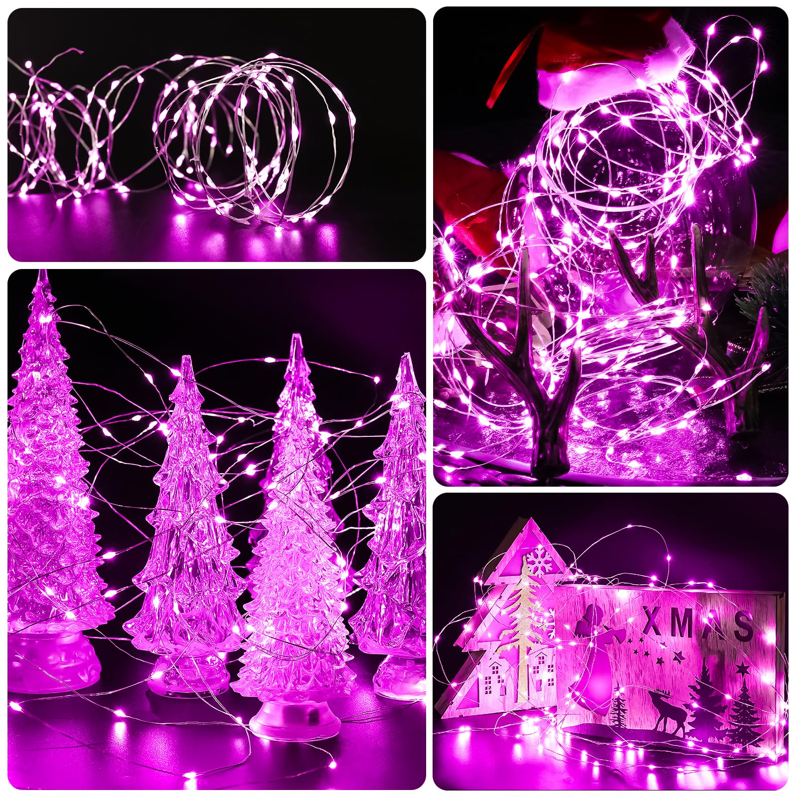 Sinamer 6 Pack Led Fairy Lights 7Ft Battery Powered Waterproof, Silver Wire 20 Led Pink Mini String Mason Jar Lights For Diy Wedding Party Bedroom Patio Easter Christmas