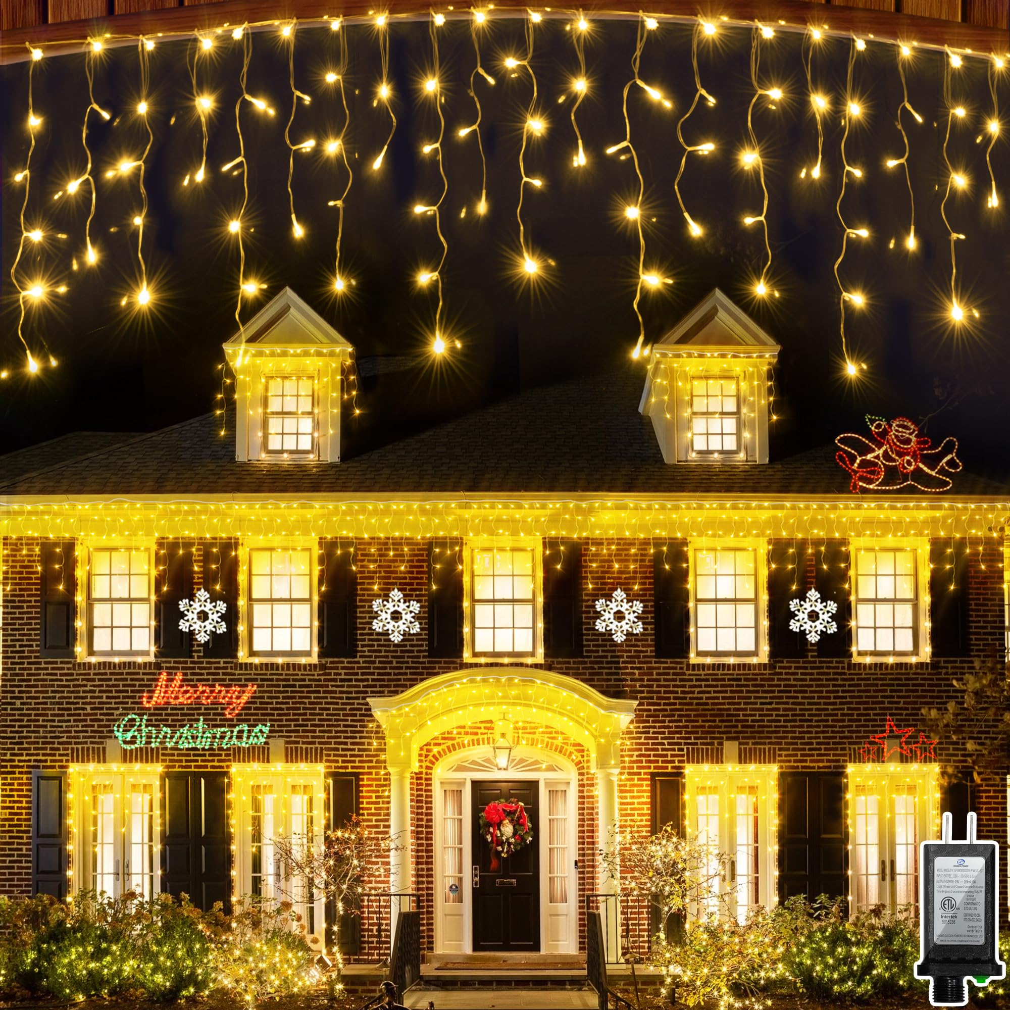 XIKENGSHQ LED Christmas Lights, 82ft Fairy String Lights, 176 Drops, Warm White, 8 Modes, Plug-in for Holiday Decorations