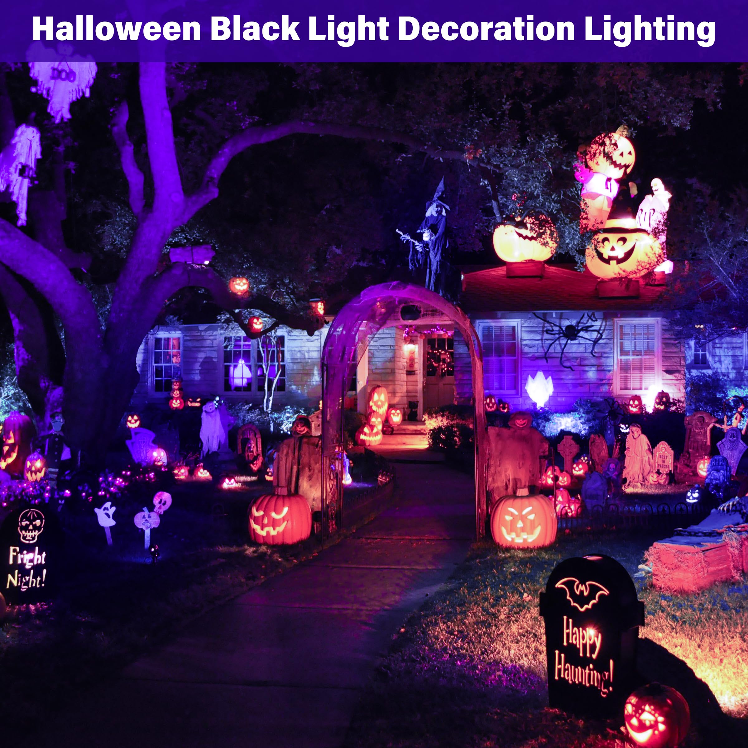 Qeeanmo Halloween Outdoor Blacklight Spotlight,12W Outdoor Black Lights for Glow Party,Purple LED Landscape Lighting for Yard Ga