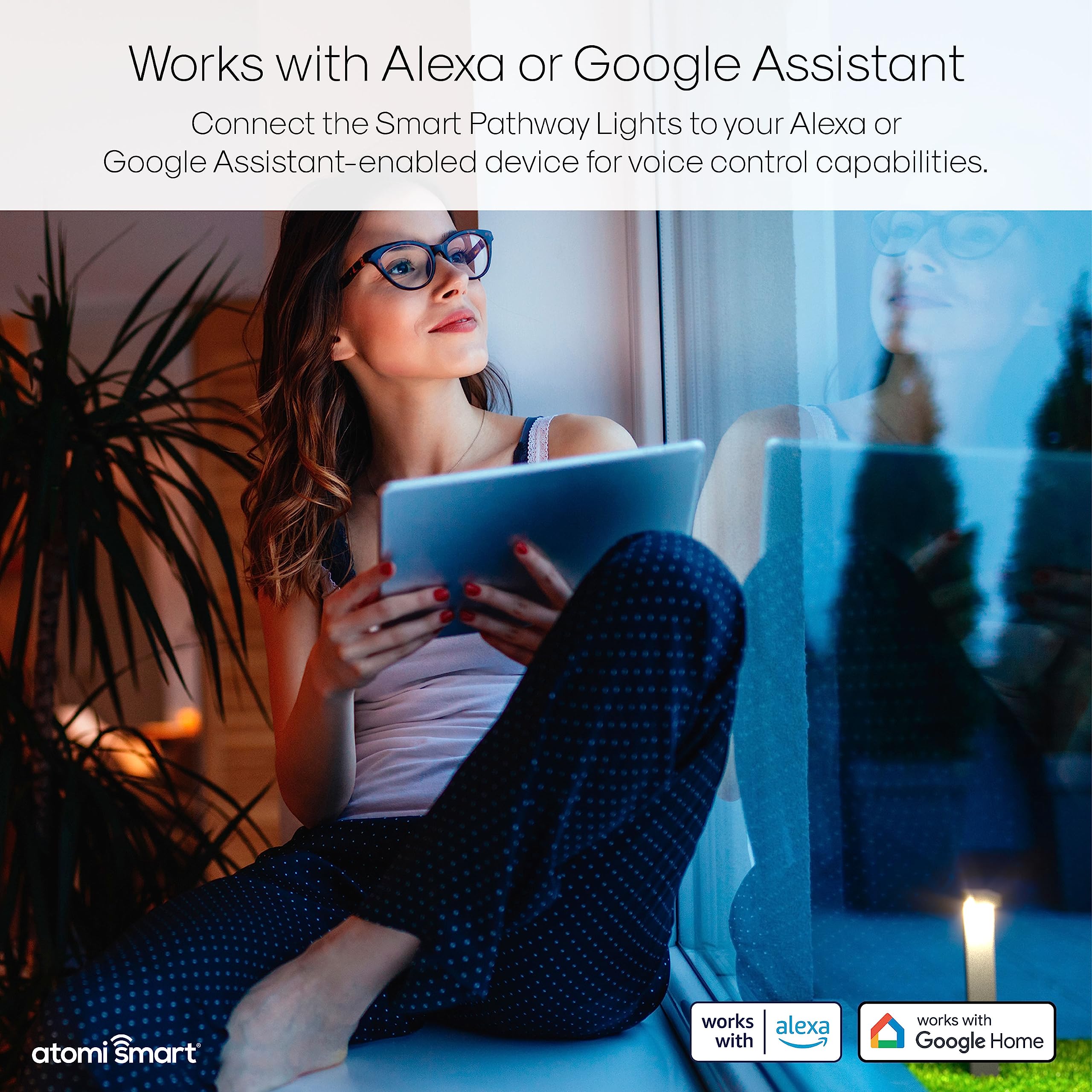 Atomi Smart WiFi LED Pathway Lights 4-Pack, 800 Lumens, Dimmable, IP65, White/RGB, Model AT1592, App Control, Works with Alexa/