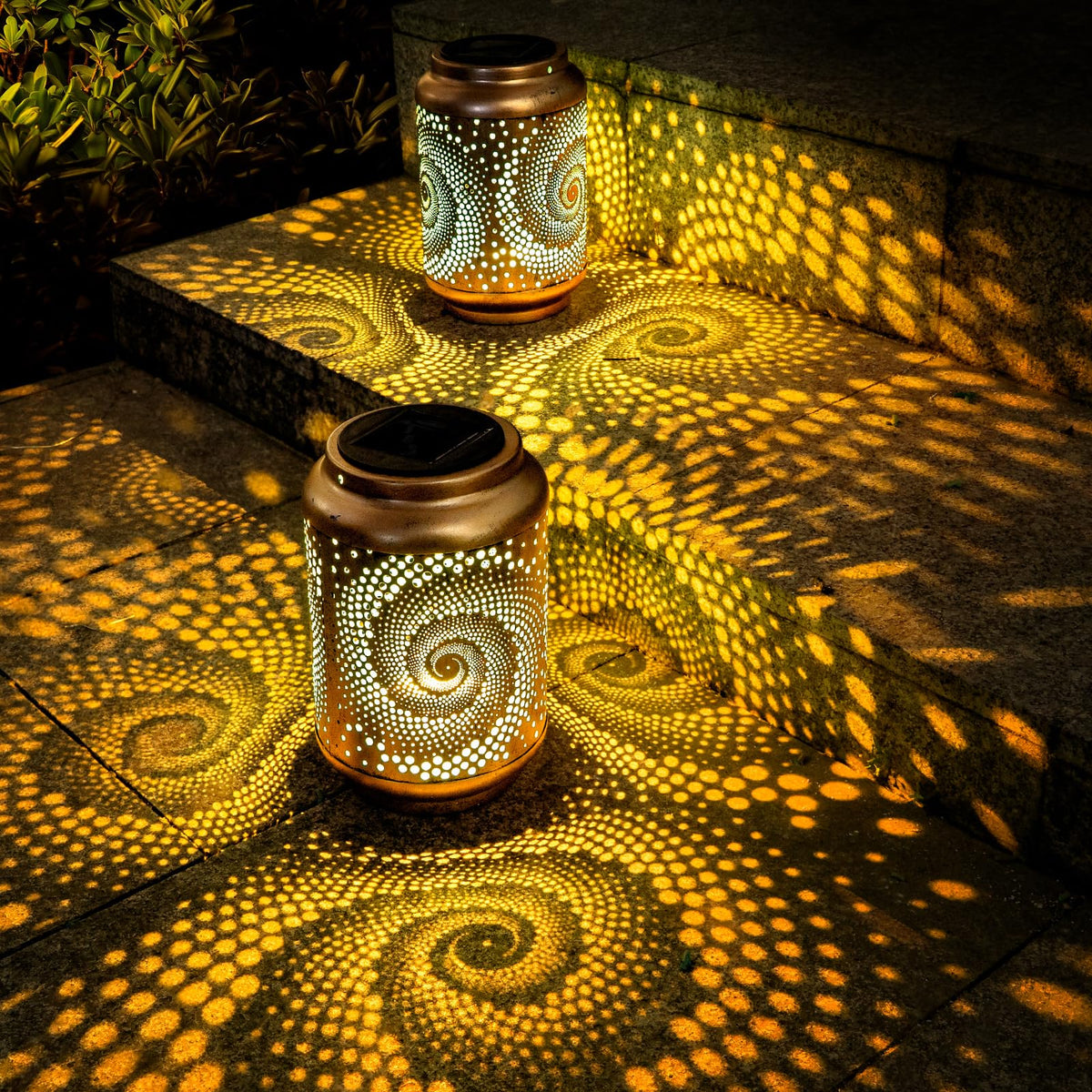 Firgione Boho Solar Lanterns Outdoor 2 Pack - Birthday Gifts For Women Mom Grandma Metal Hanging Solar Powered Unique Garden Dec